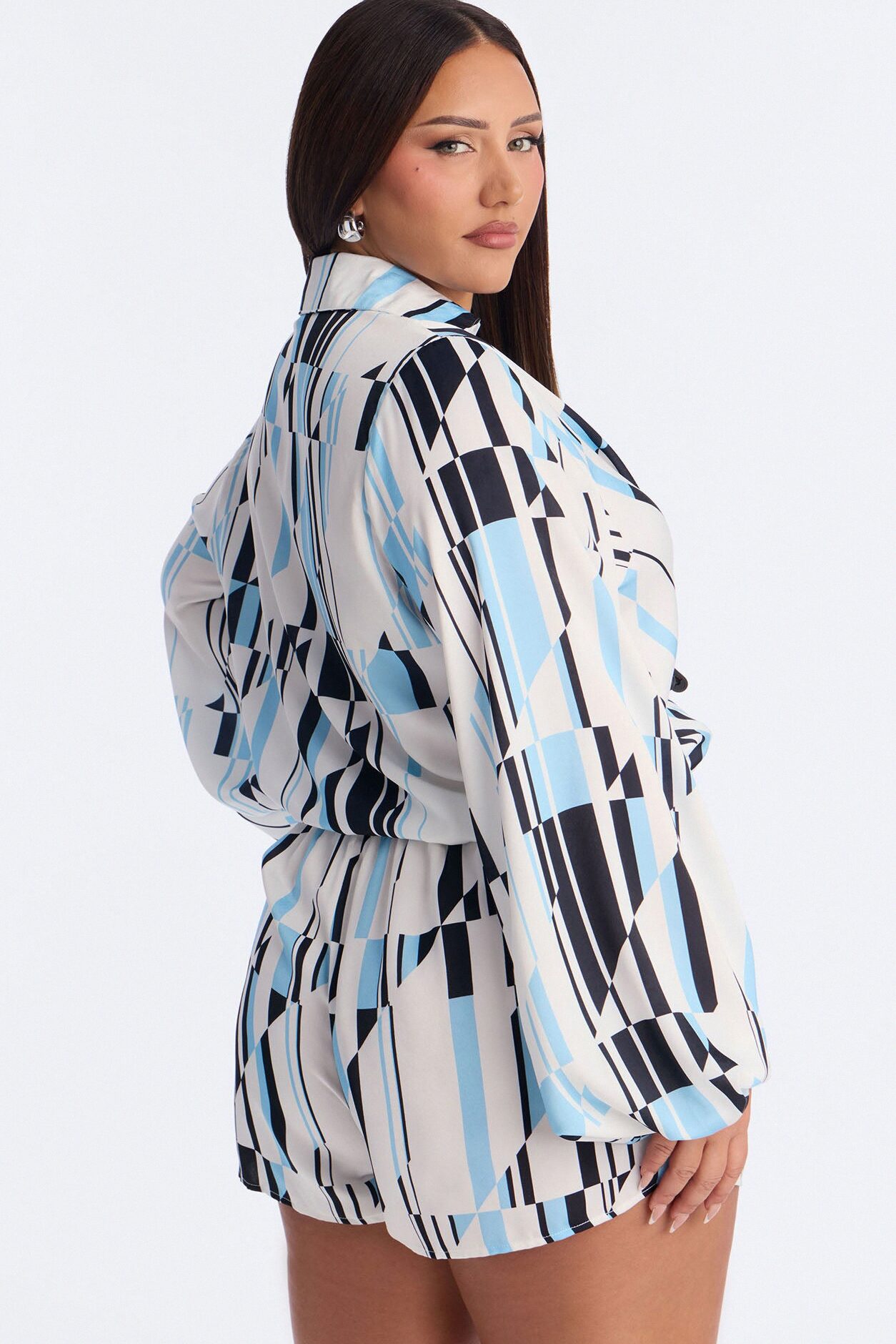 Samalia Satin Collar Neck Romper - Blue