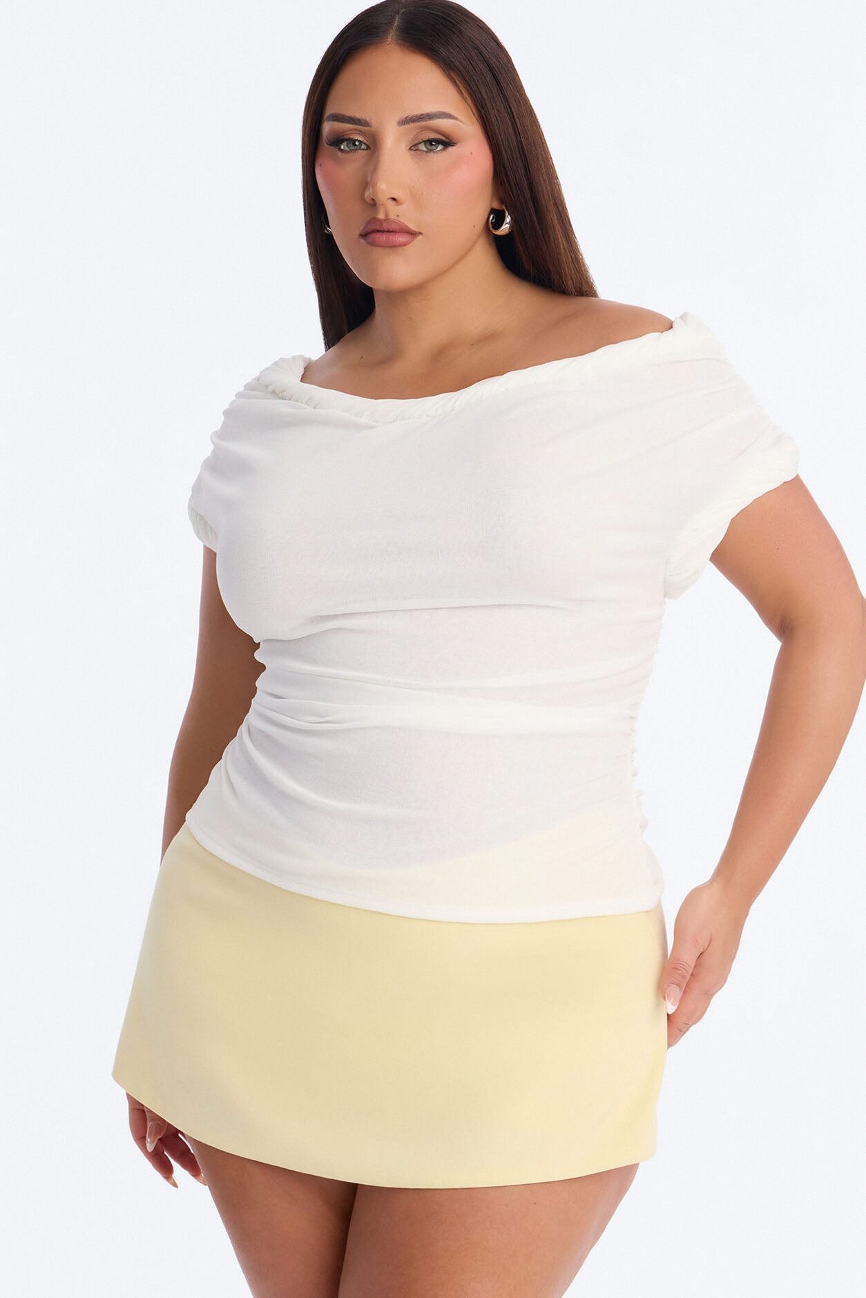 Guiselle Textured Twist Off Shoulder Top - White