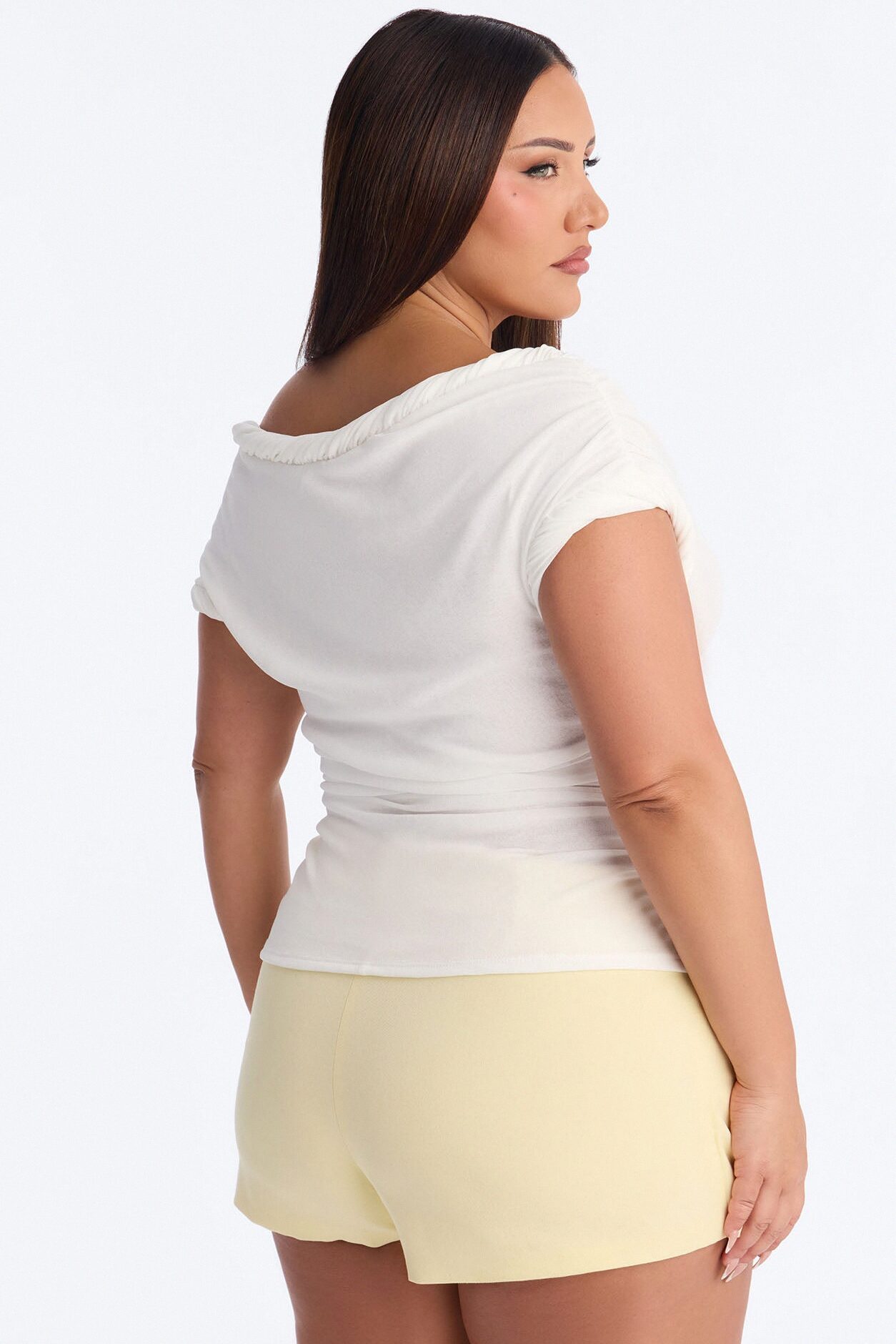 Guiselle Textured Twist Off Shoulder Top - White