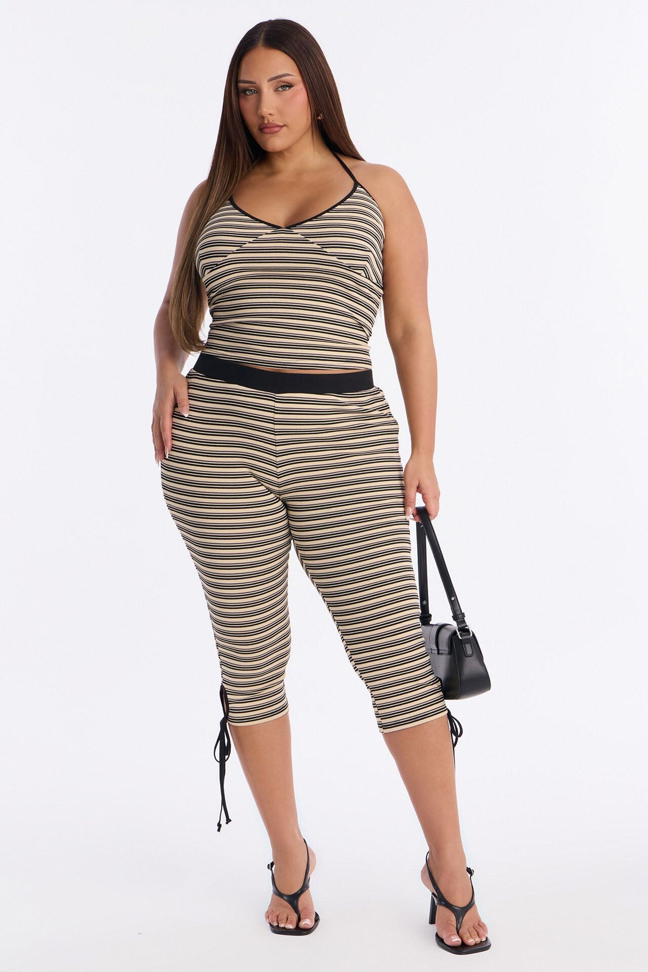 Tiana Halter Striped Capri Set - Cream/combo