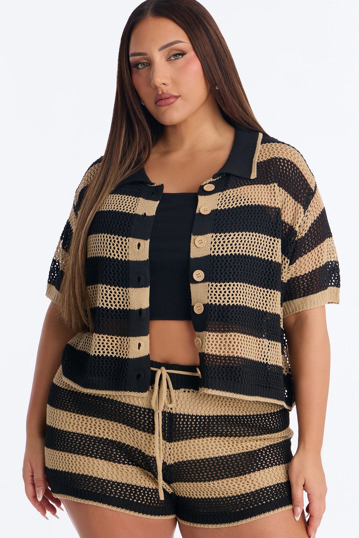 Resort Ready Striped Crochet Short Set - Black/combo