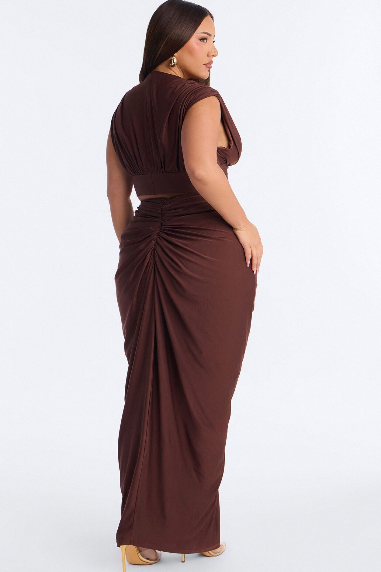 Divinely Draped Double Lined Skirt Set - Chocolate