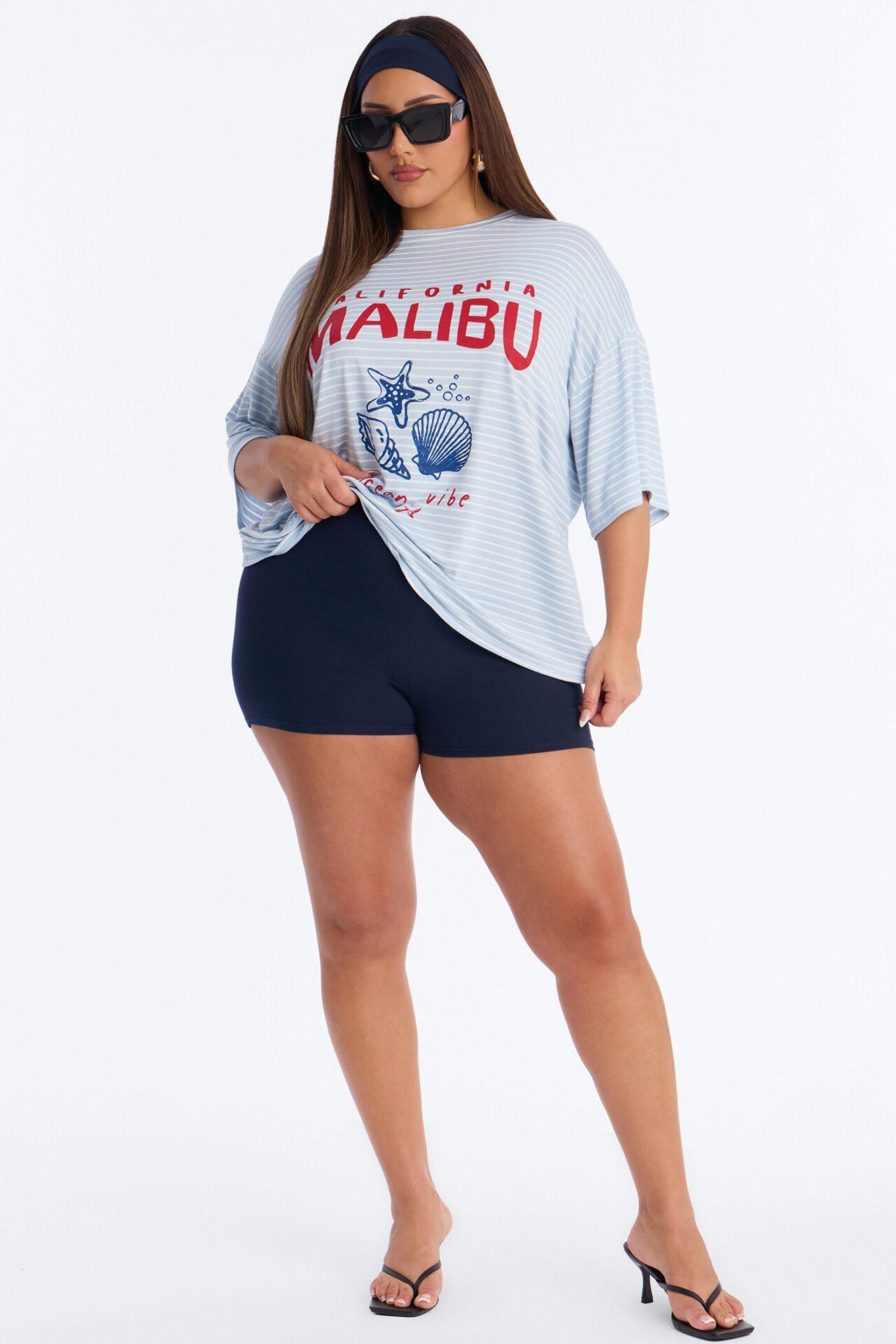 Malibu Vibe Striped 3 Piece Biker Short Set - Blue/combo