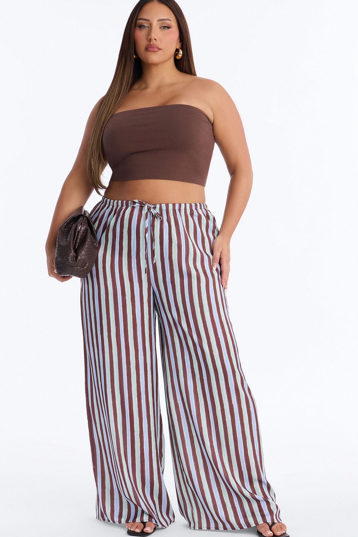 Vienna Mid Rise Satin Wide Leg Pant - Blue/combo