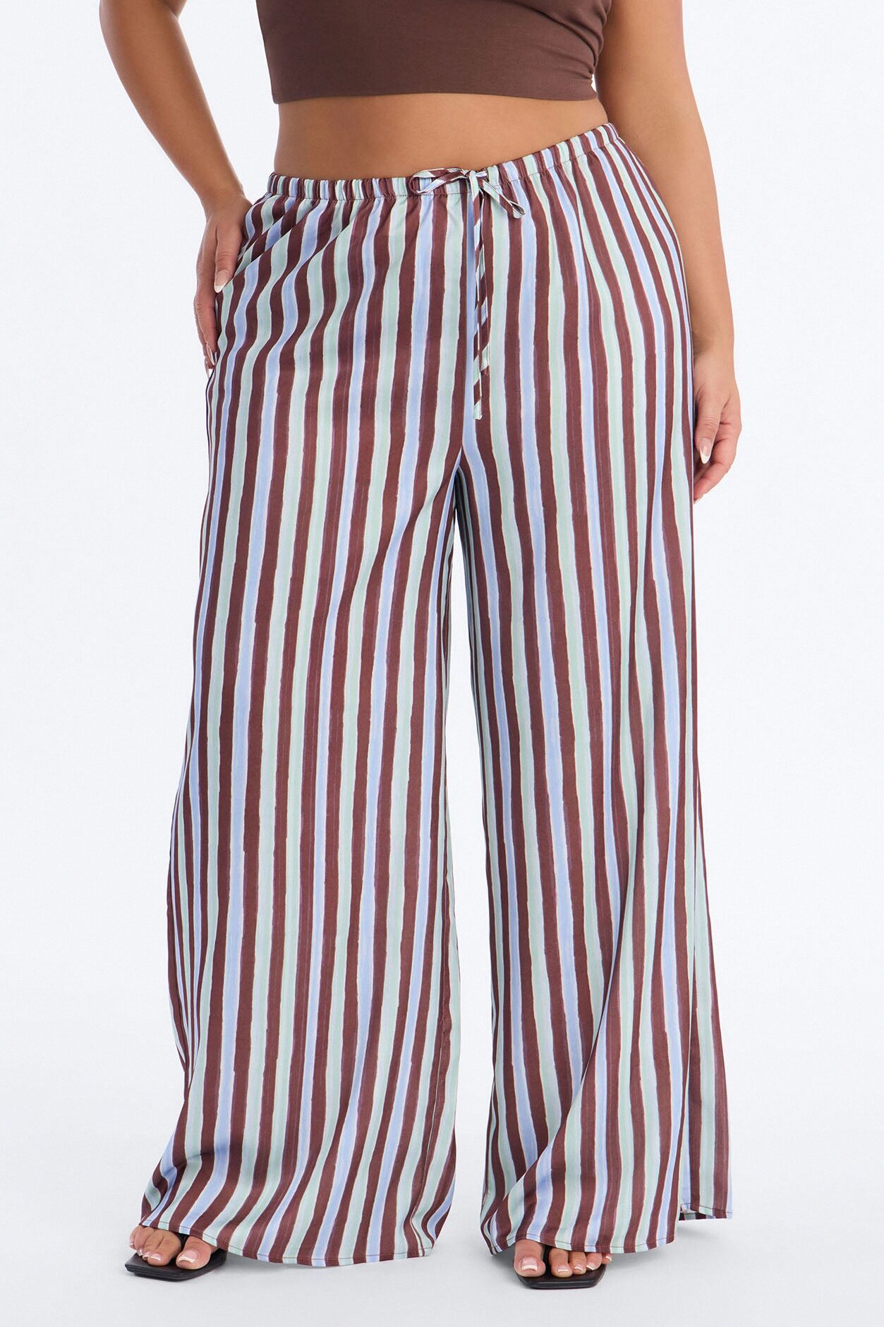 Vienna Mid Rise Satin Wide Leg Pant - Blue/combo