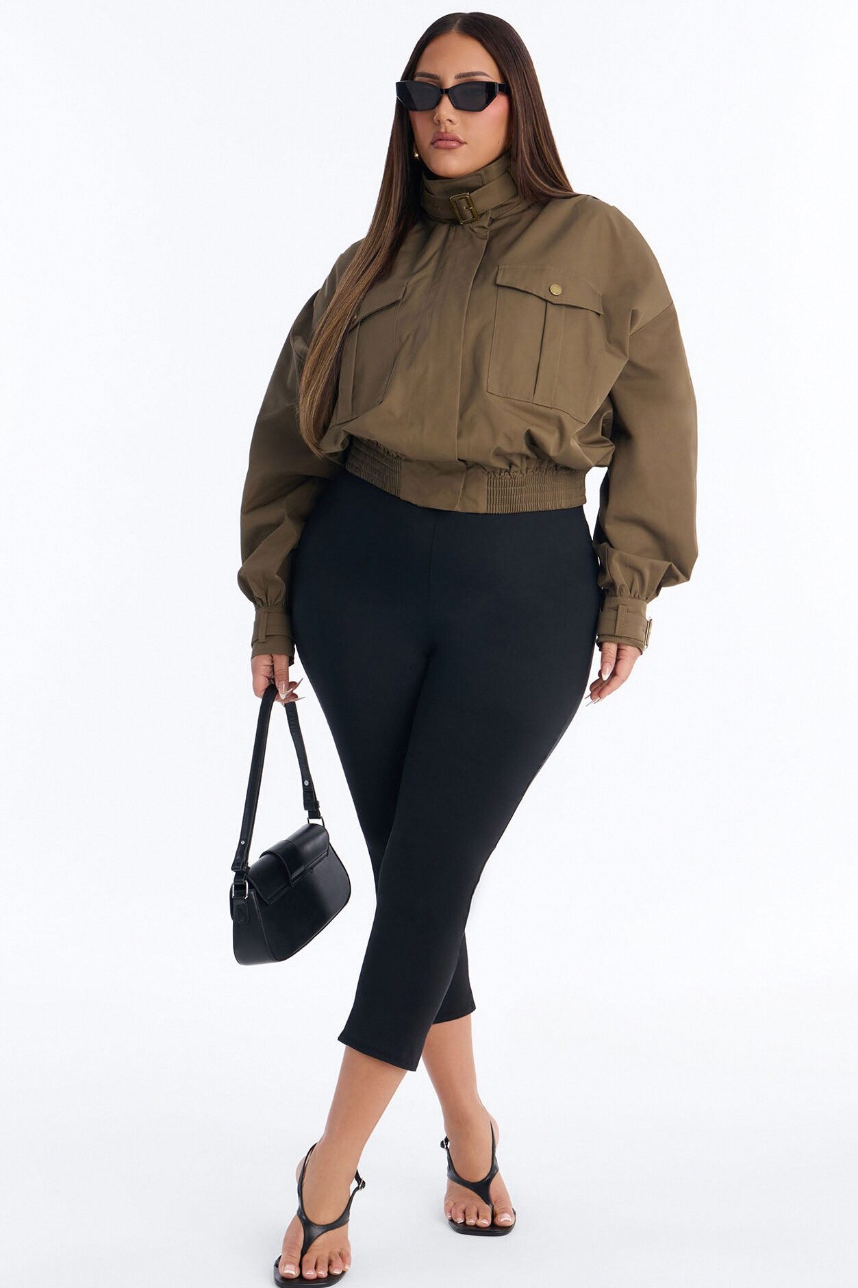Gracelle Lightweight Twill Funnel Neck Bomber Jacket - Olive