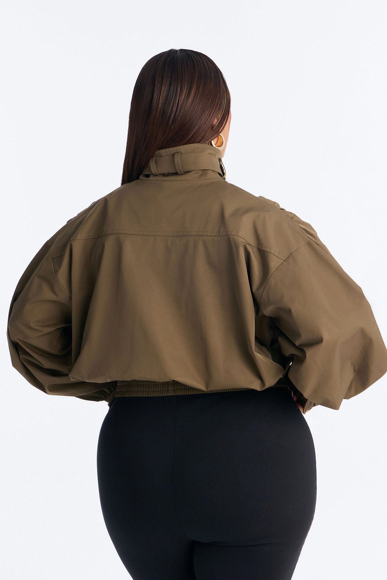 Gracelle Lightweight Twill Funnel Neck Bomber Jacket - Olive