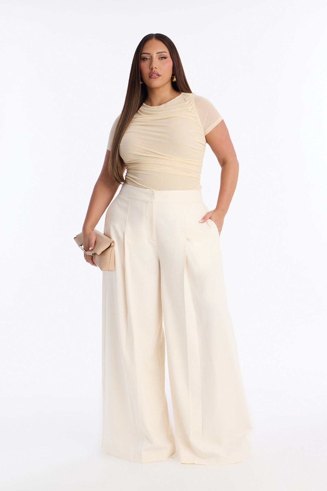 Darlene Crepe Super Wide Leg Pant 33″ - Ivory