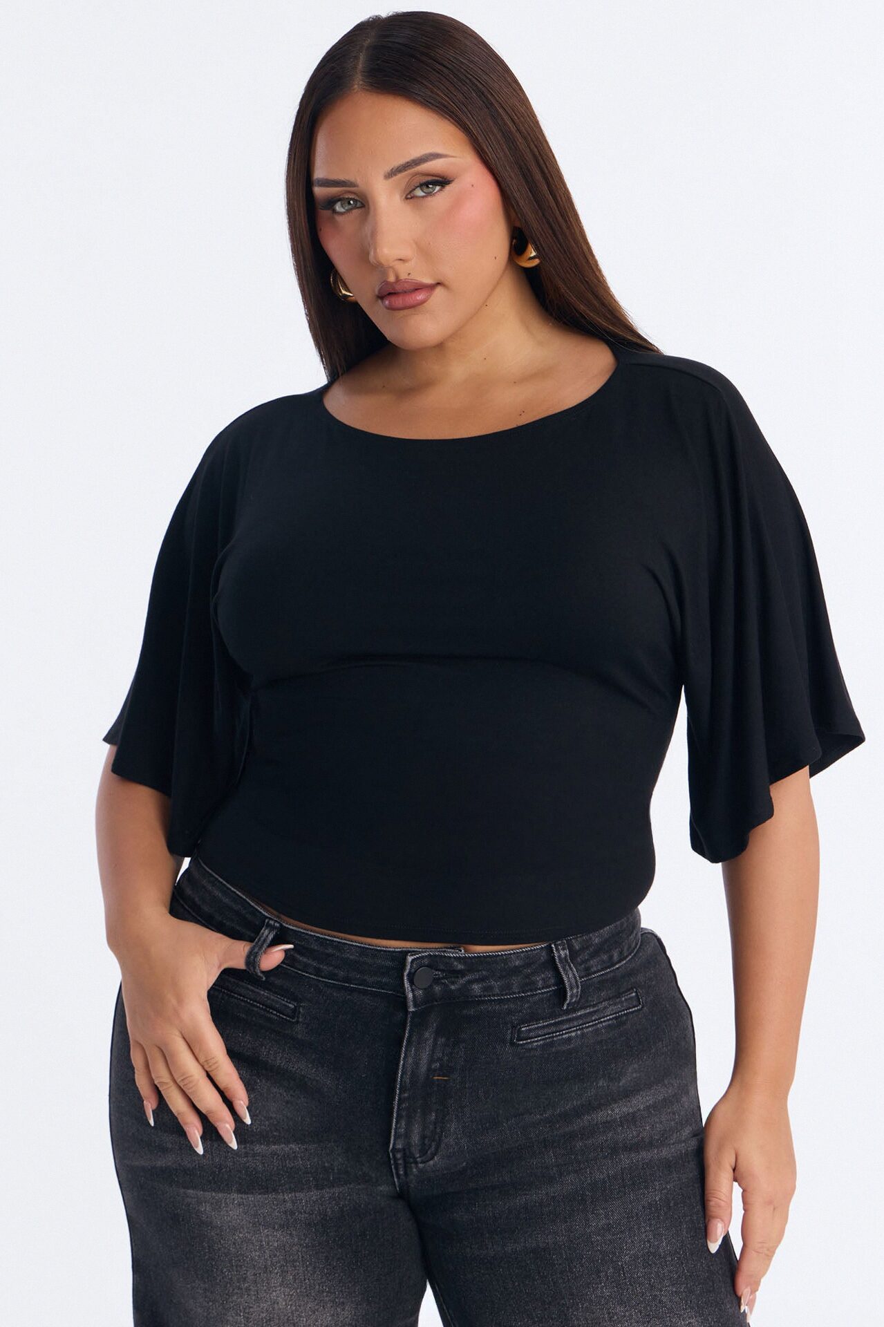 Nicolette Tie Waist Short Sleeve Top - Black