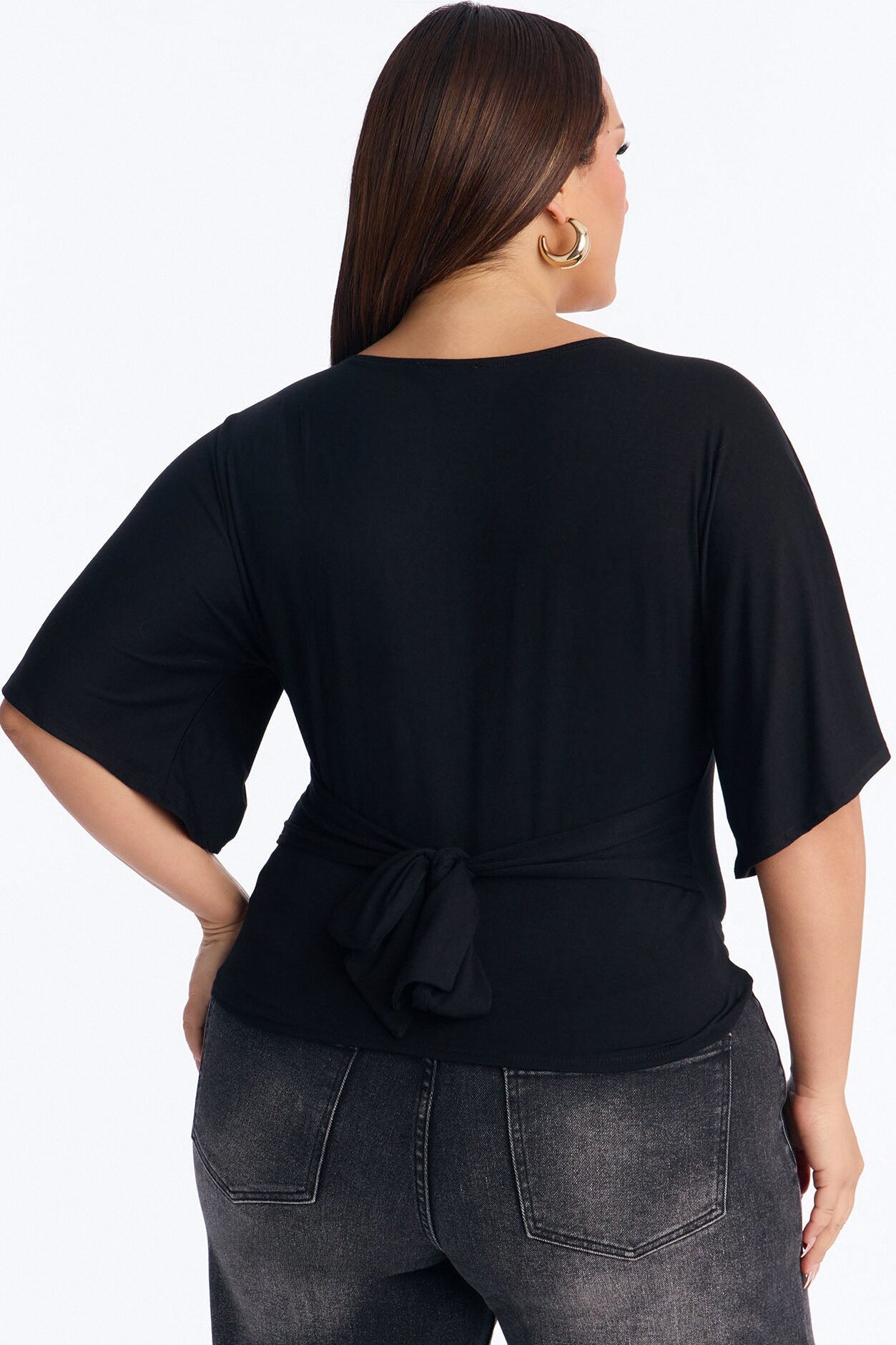 Nicolette Tie Waist Short Sleeve Top - Black