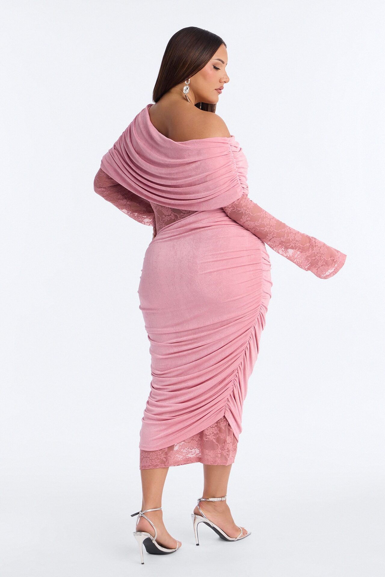 Nadia Lace Slinky Midi Dress - Mauve