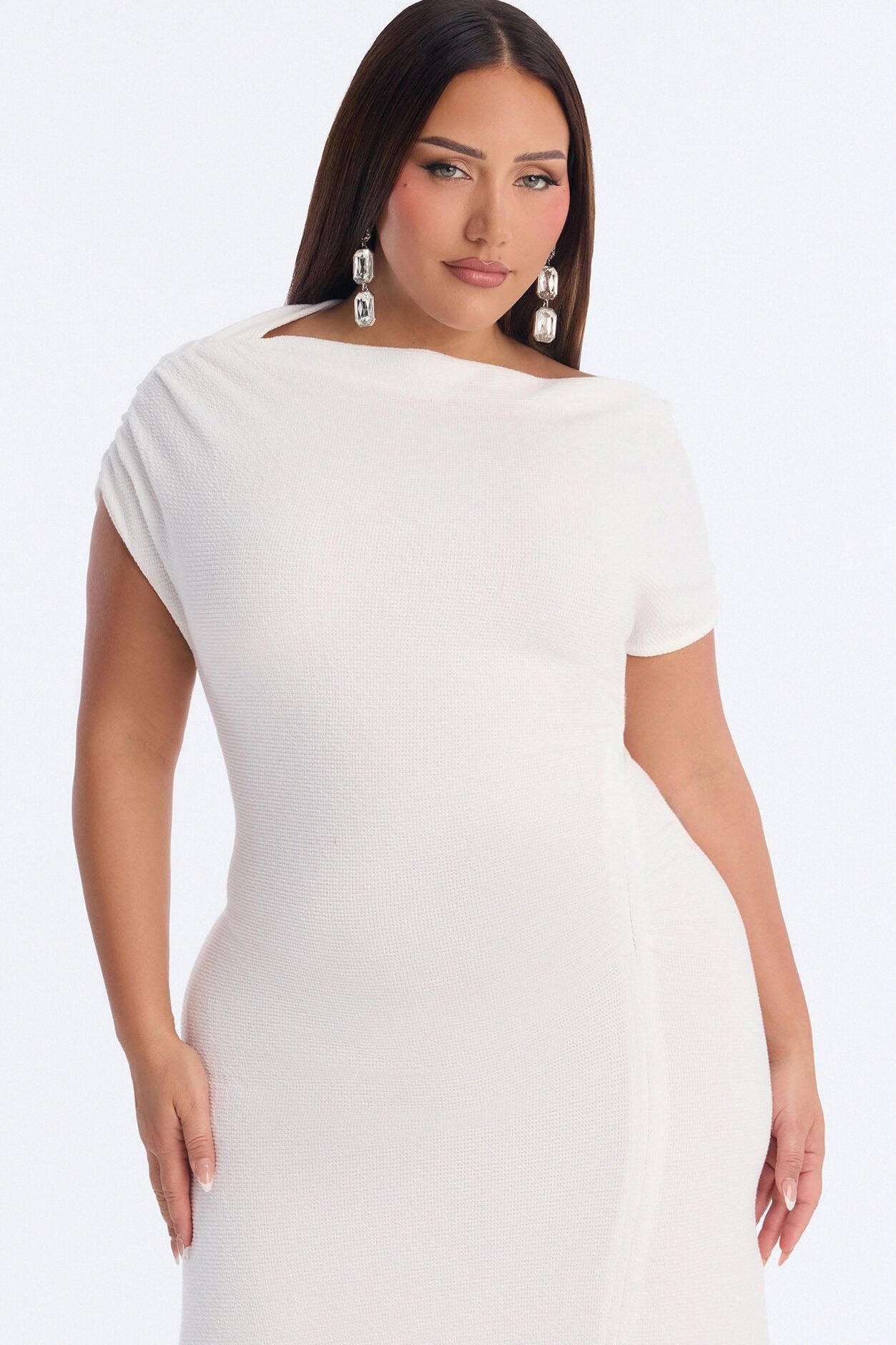 Milena Asymmetrical Textured Midi Dress - White