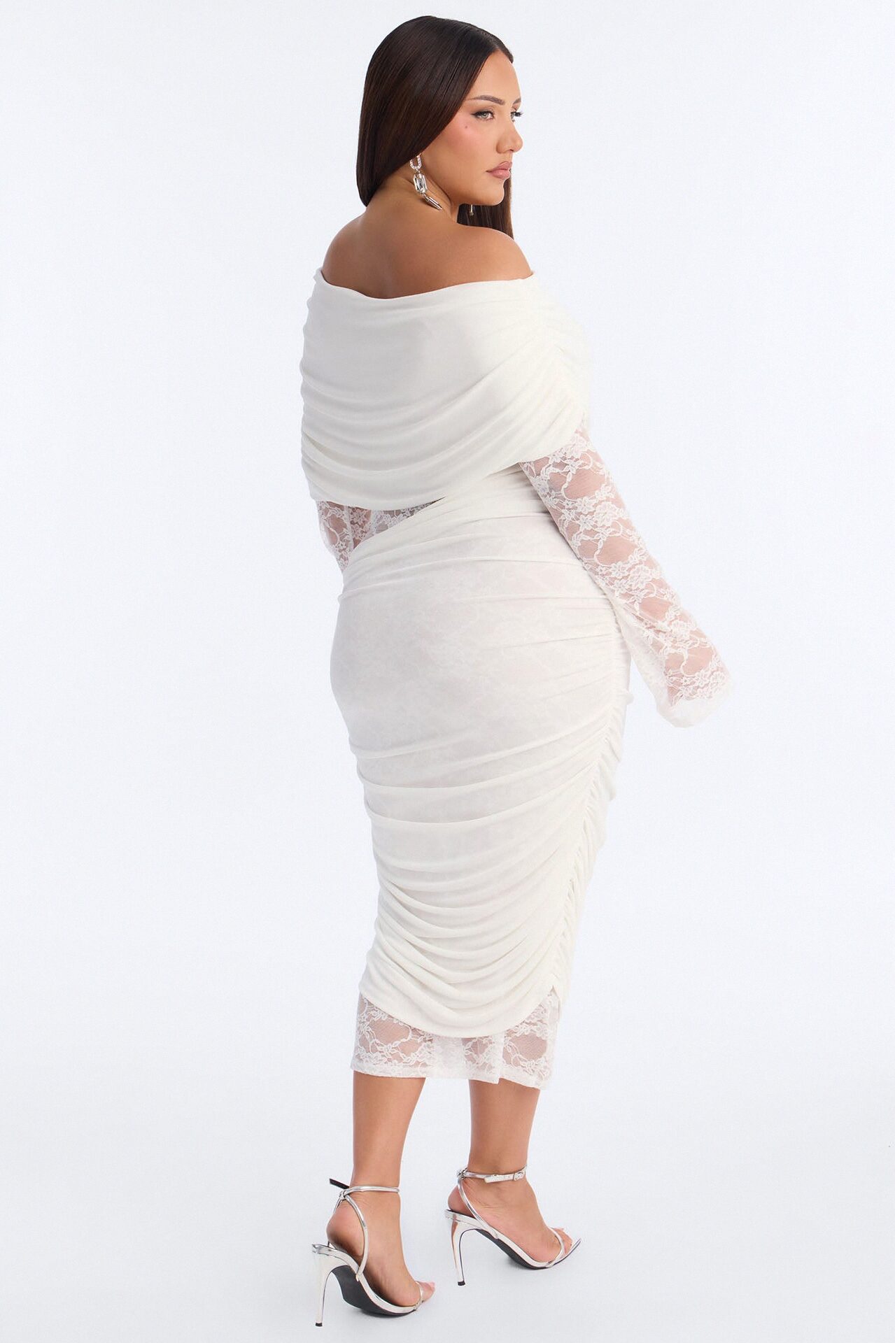 Nadia Lace Slinky Midi Dress - White