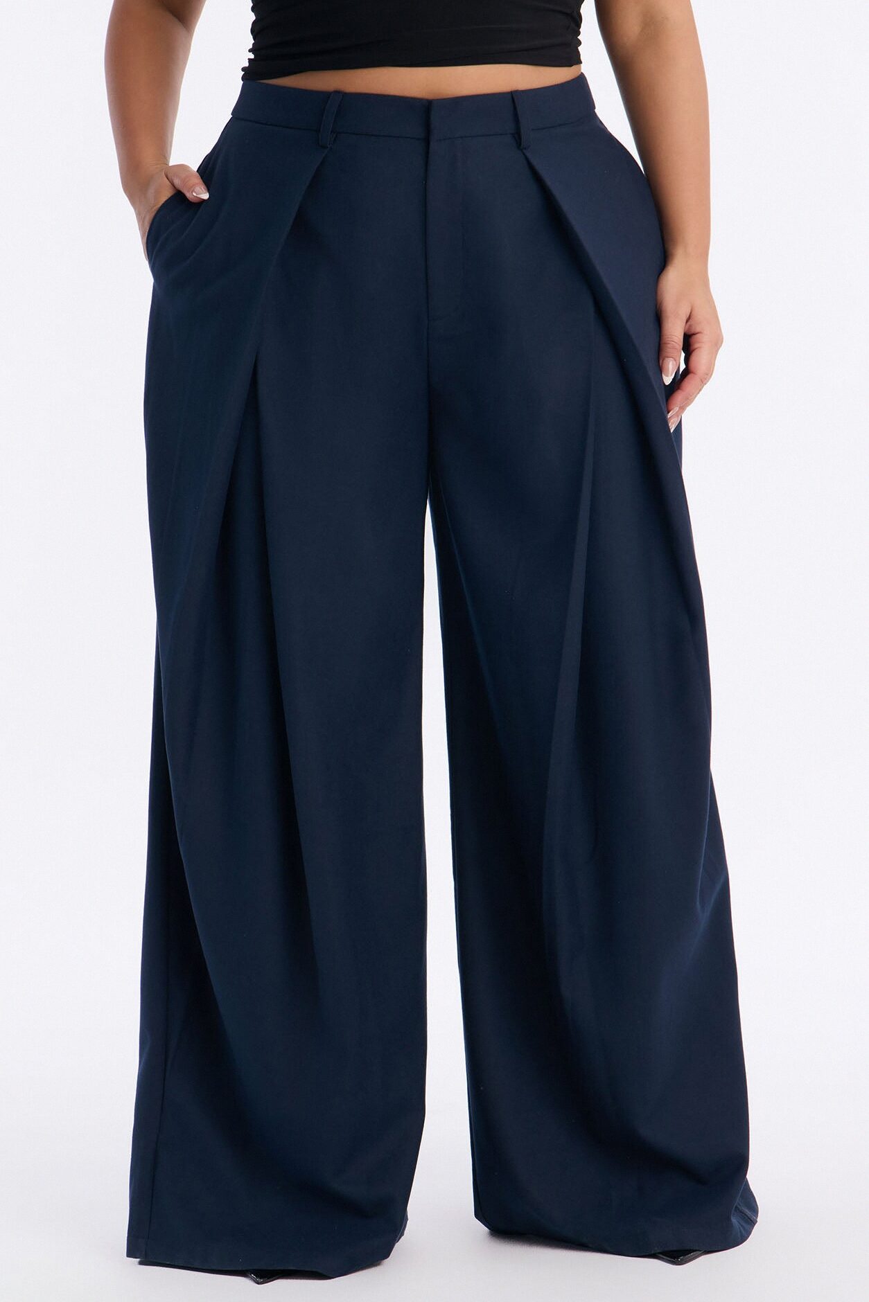 Executive Realness Pleated Wide Leg Trouser 33″ - Navy