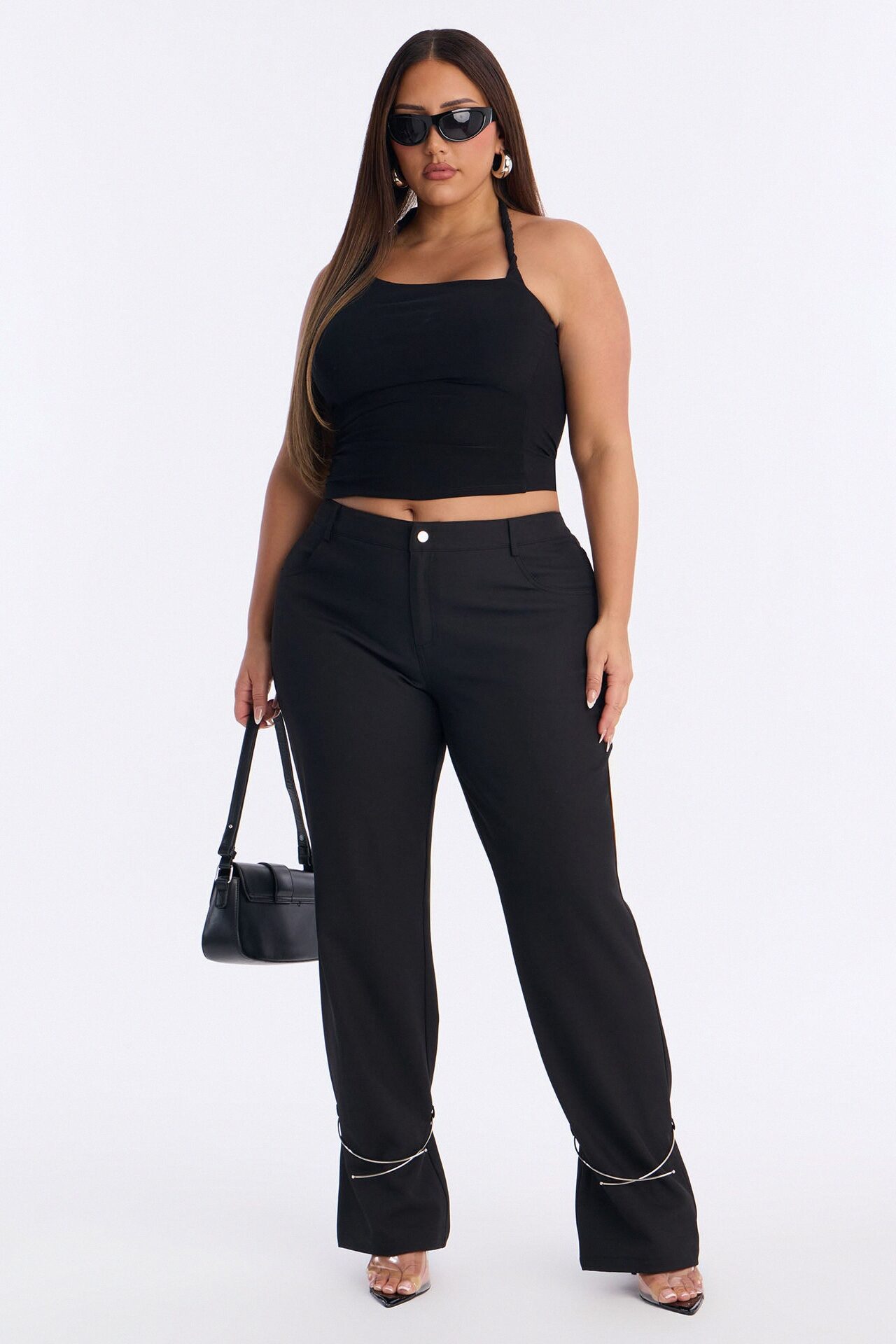 Guiliana Metal Cuffed Straight Leg Trouser - Black