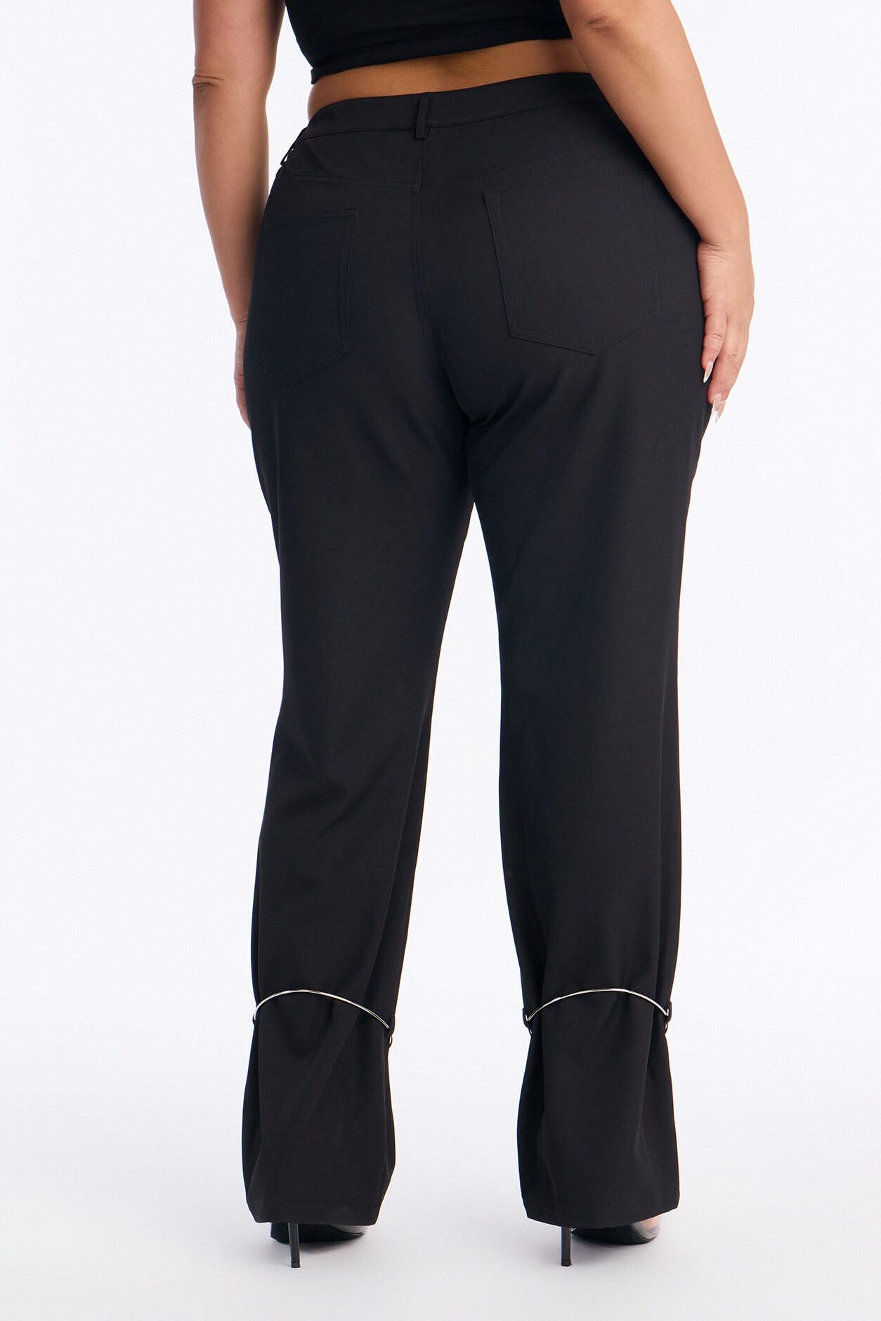 Guiliana Metal Cuffed Straight Leg Trouser - Black