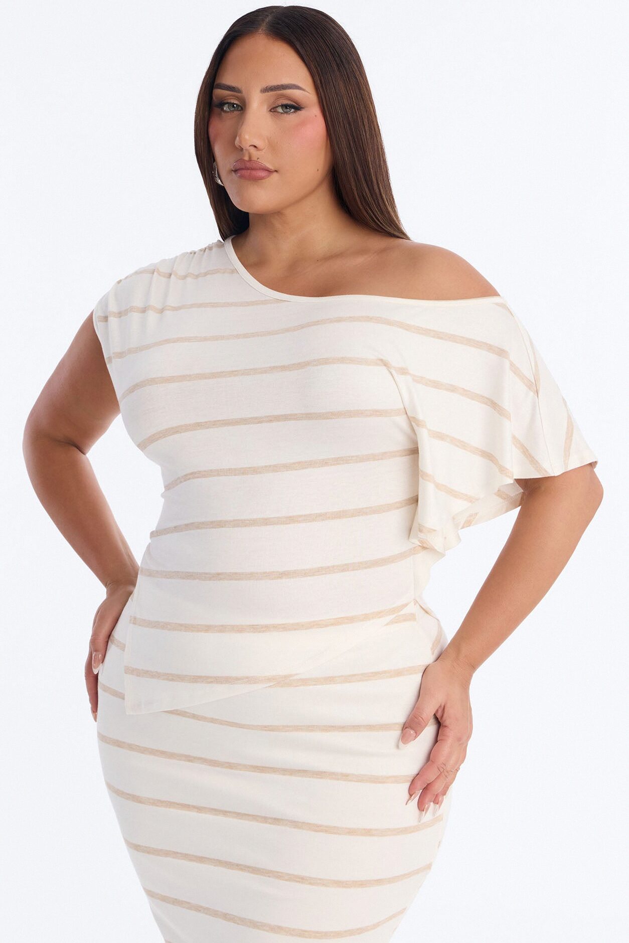 Linda Off Shoulder Striped Skirt Set - Cream/combo