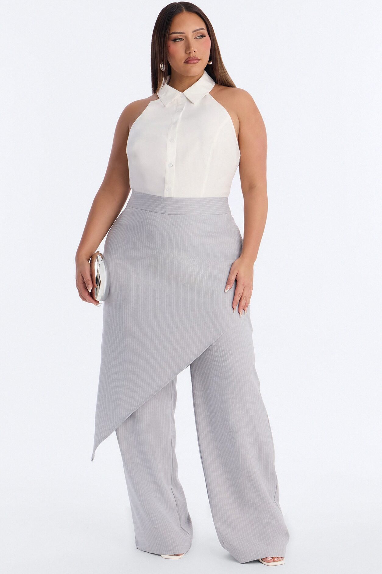 Janelle Draped Skirt Jumpsuit - Grey