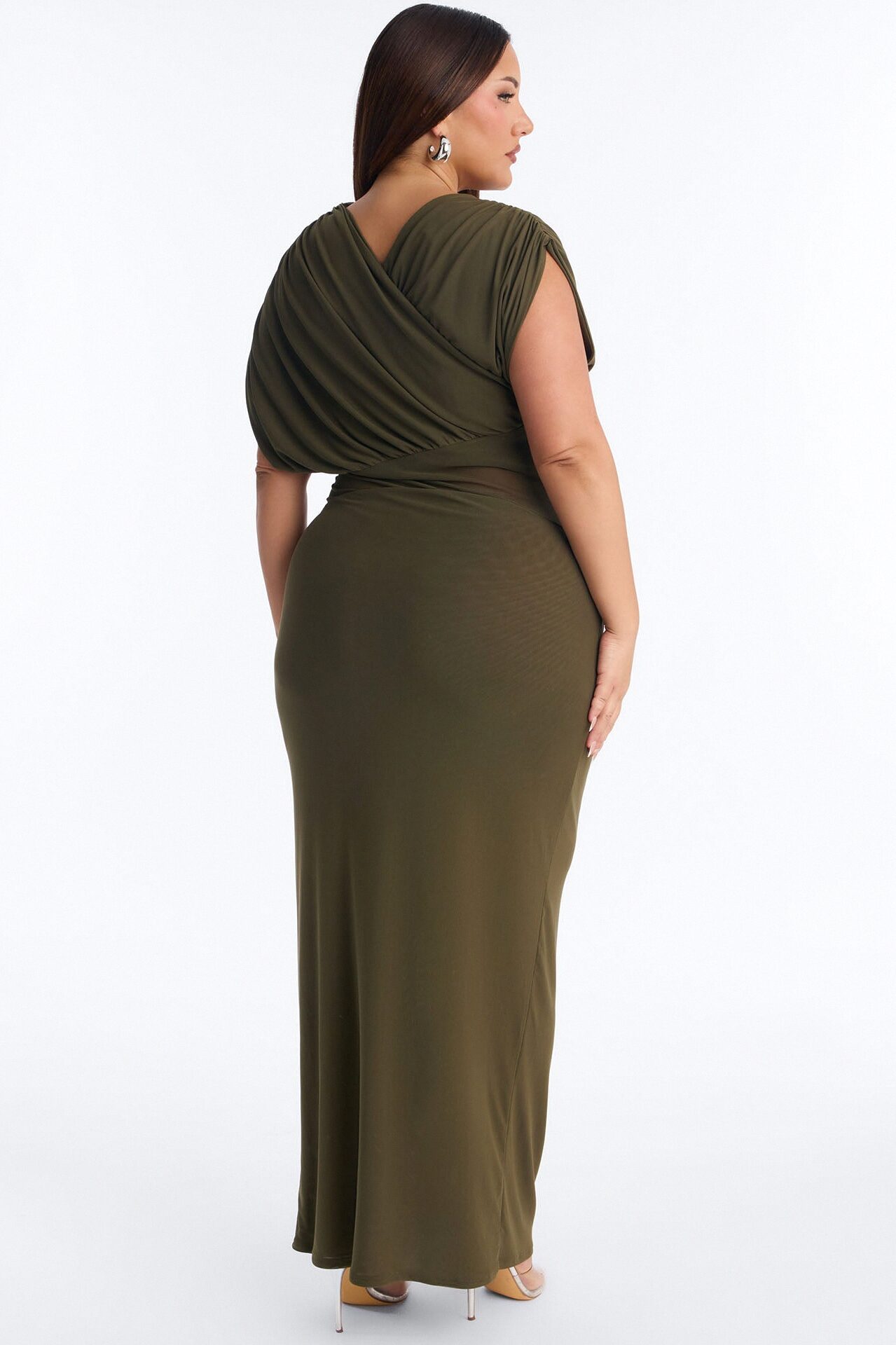 Naileah Draped Mesh Maxi Dress - Olive