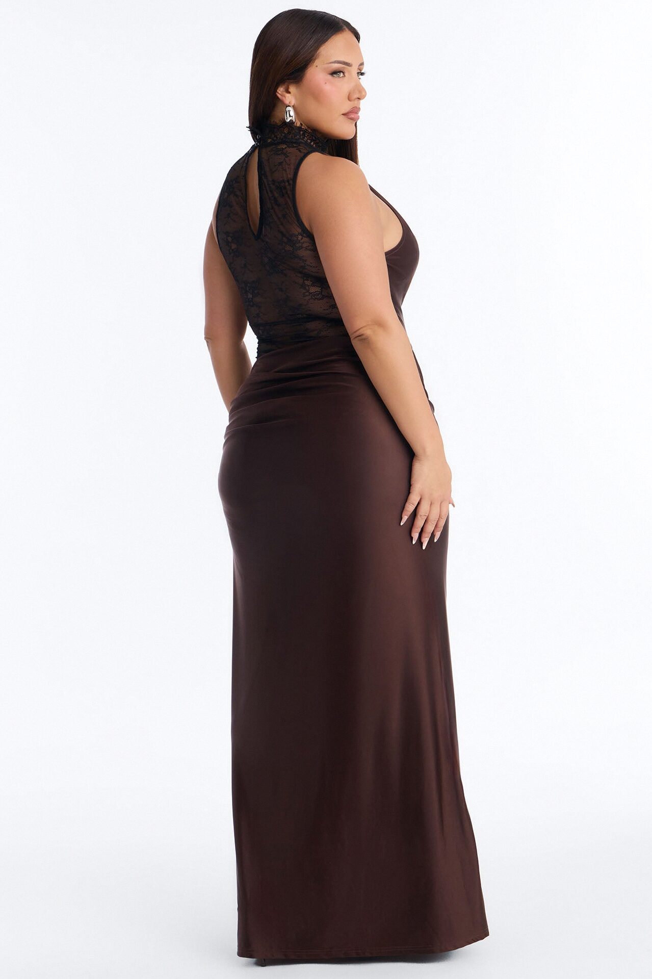 A Night Off Satin Lace Gown - Chocolate