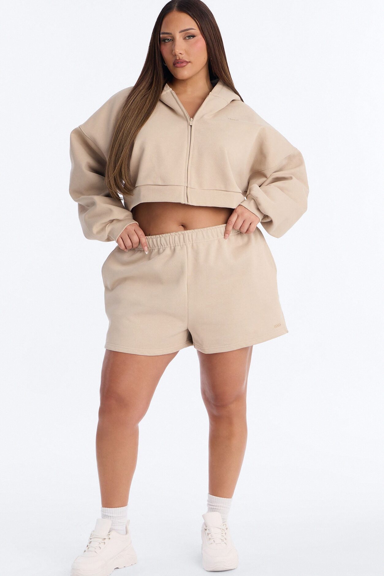 Libby Boxy Crop Zip Hoodie Fleece Sweatshirt - Taupe