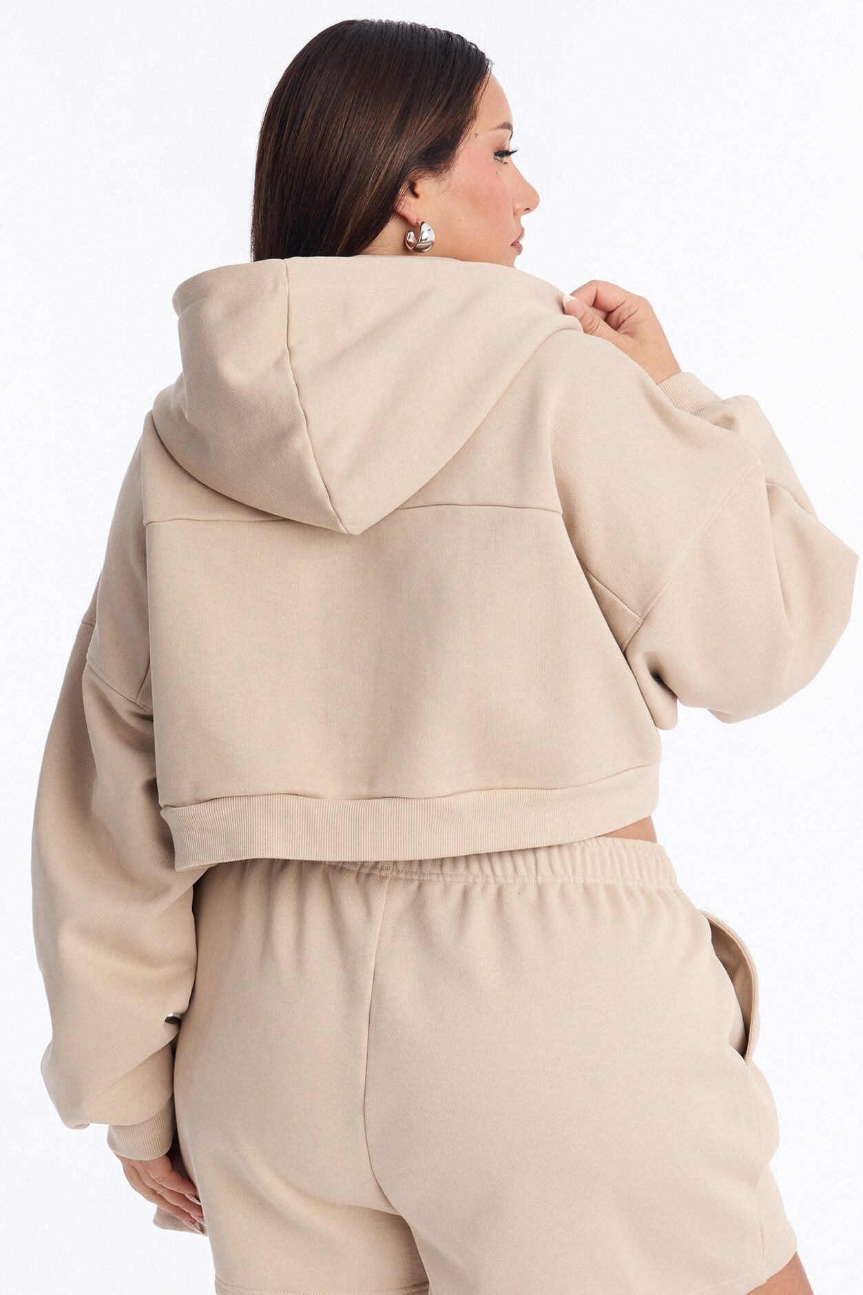 Libby Boxy Crop Zip Hoodie Fleece Sweatshirt - Taupe
