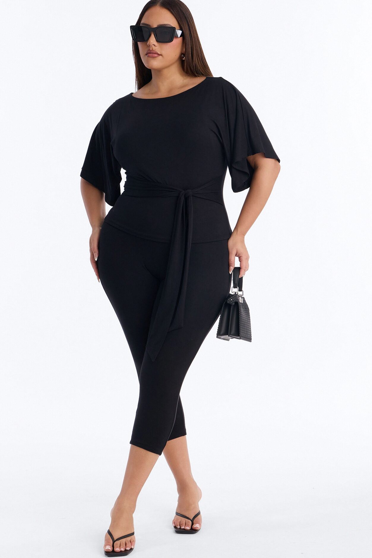 Sophie Tie Waist Capri Set - Black