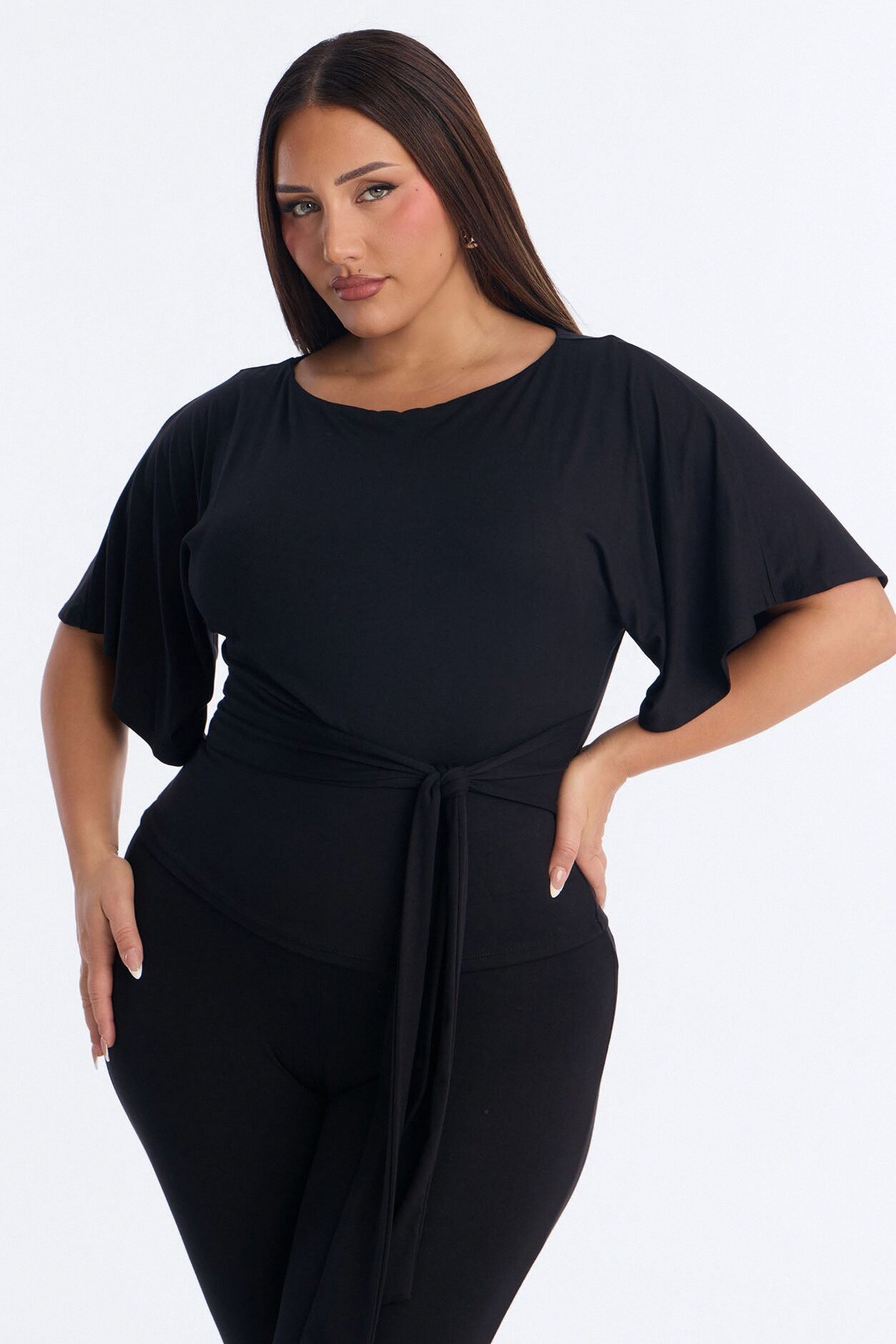 Sophie Tie Waist Capri Set - Black