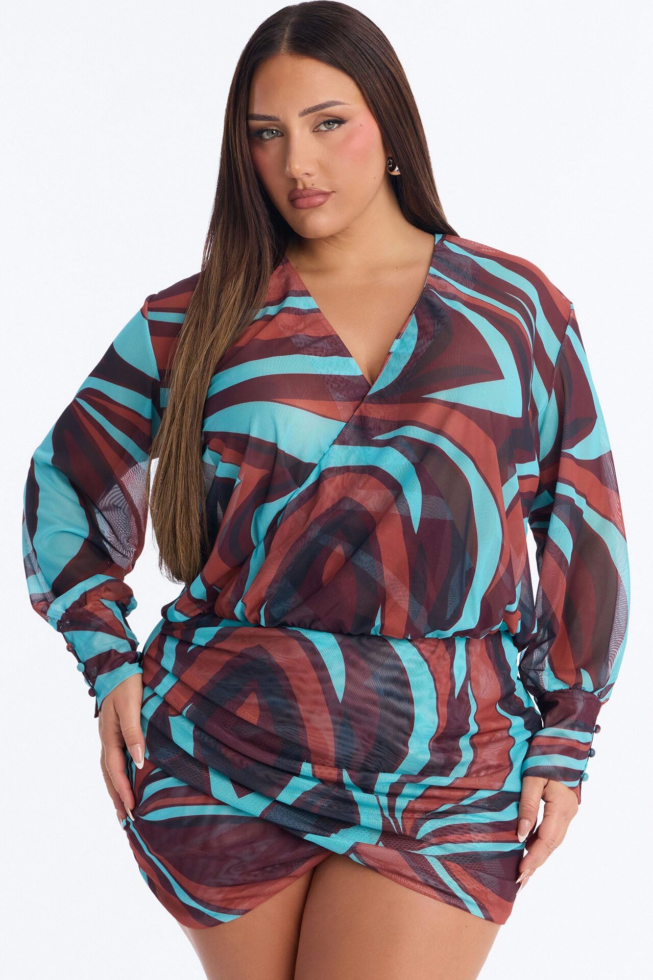 Skylar Swirl Mesh Mini Dress - Blue/combo