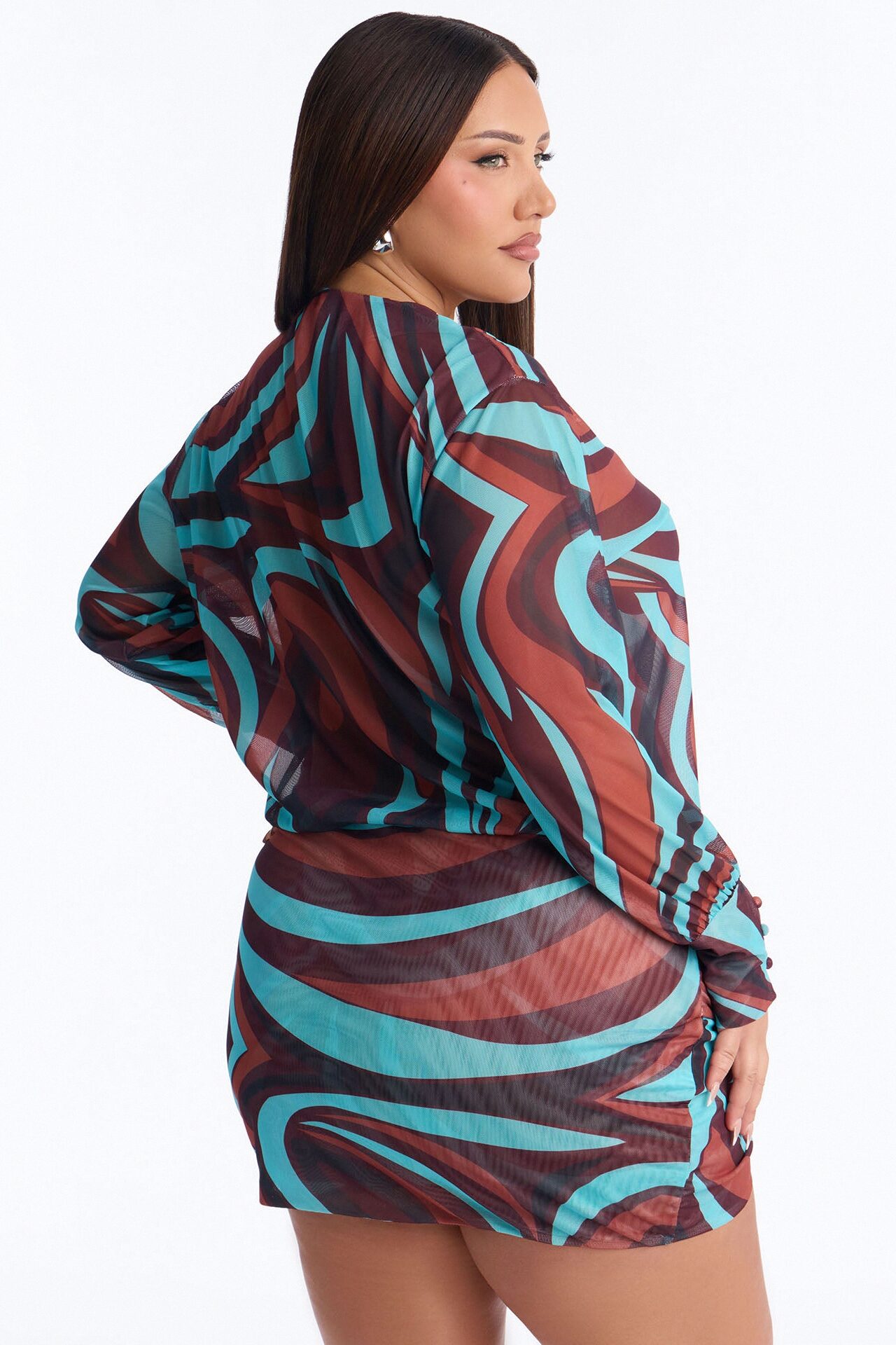 Skylar Swirl Mesh Mini Dress - Blue/combo