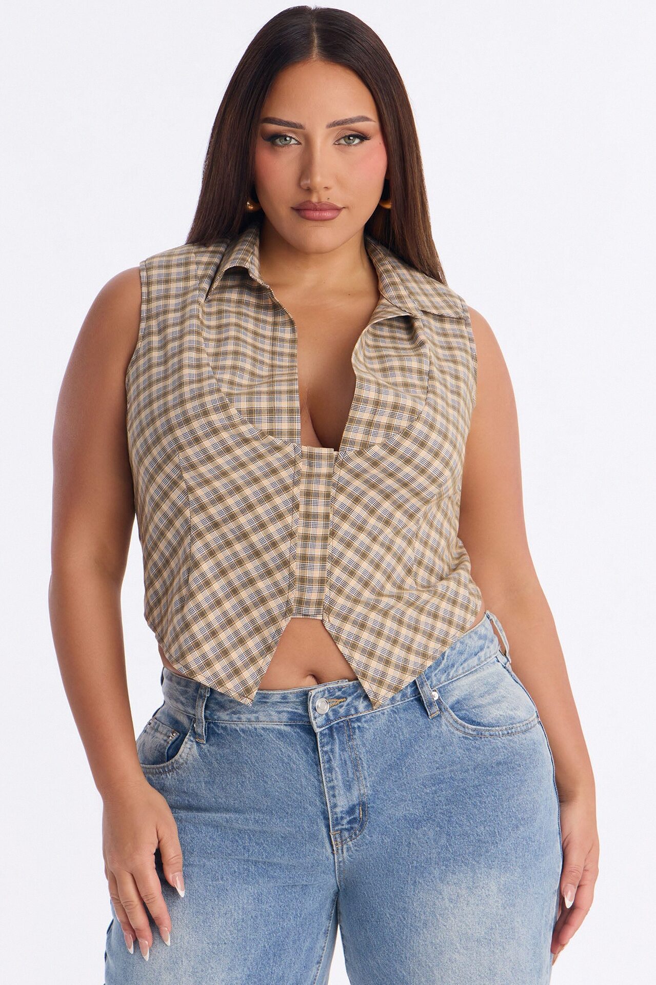 Sharni Plaid Sleeveless Top - Yellow/combo