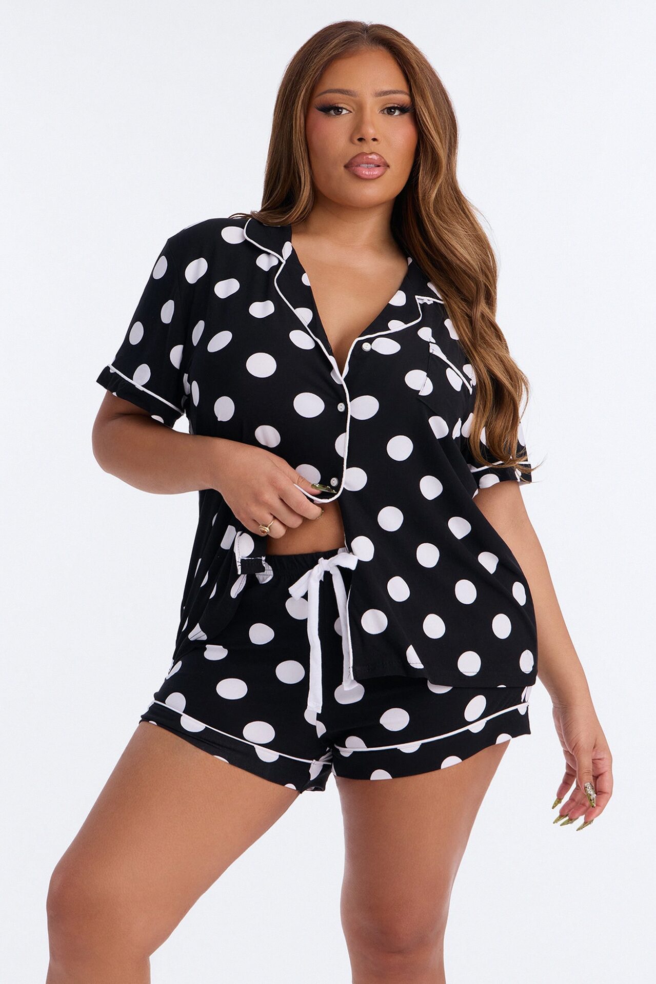 Snuggle Me Button Up PJ Short Set - Black/White