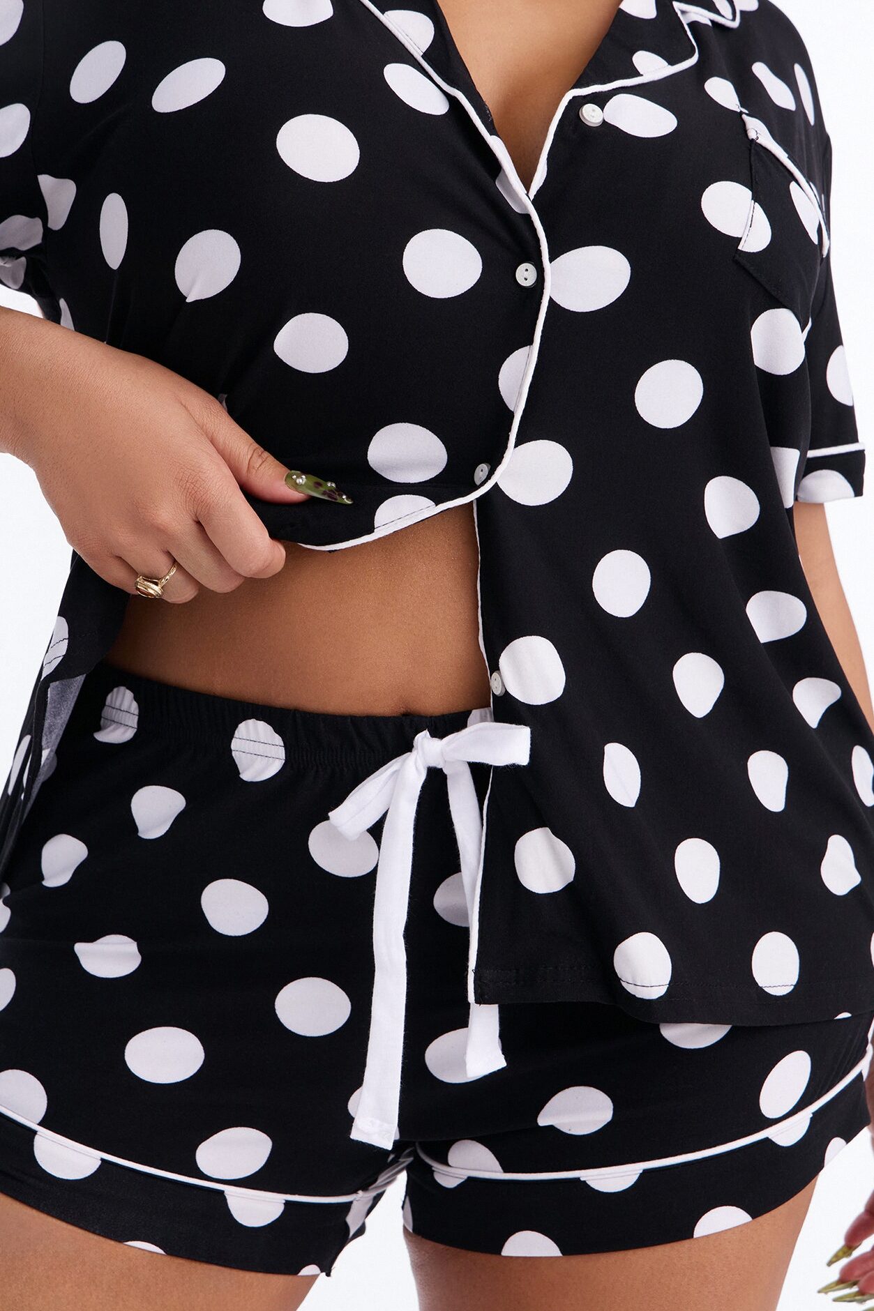 Snuggle Me Button Up PJ Short Set - Black/White