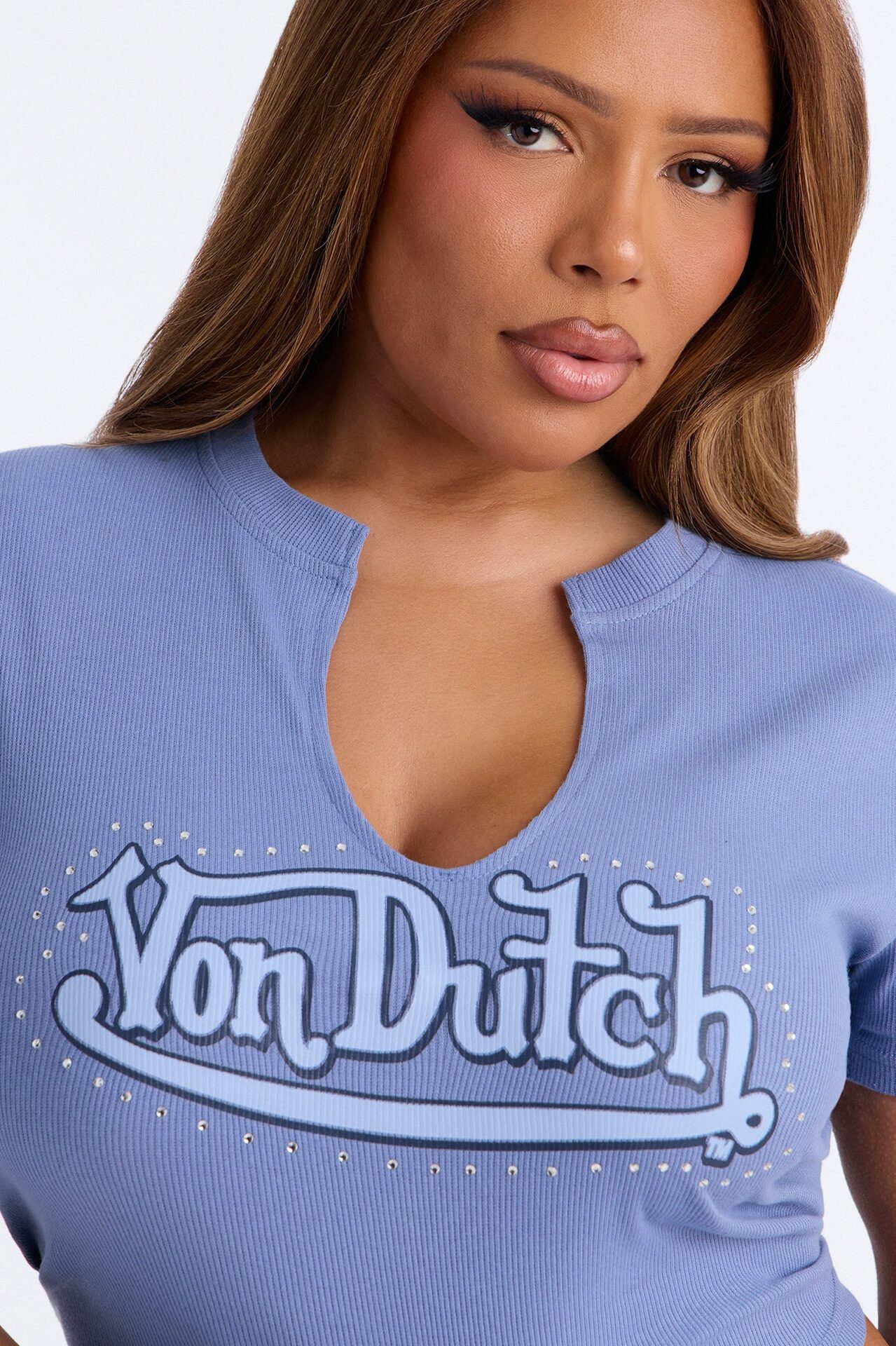 Von Dutch Rhinestone Baby Tee - Denim