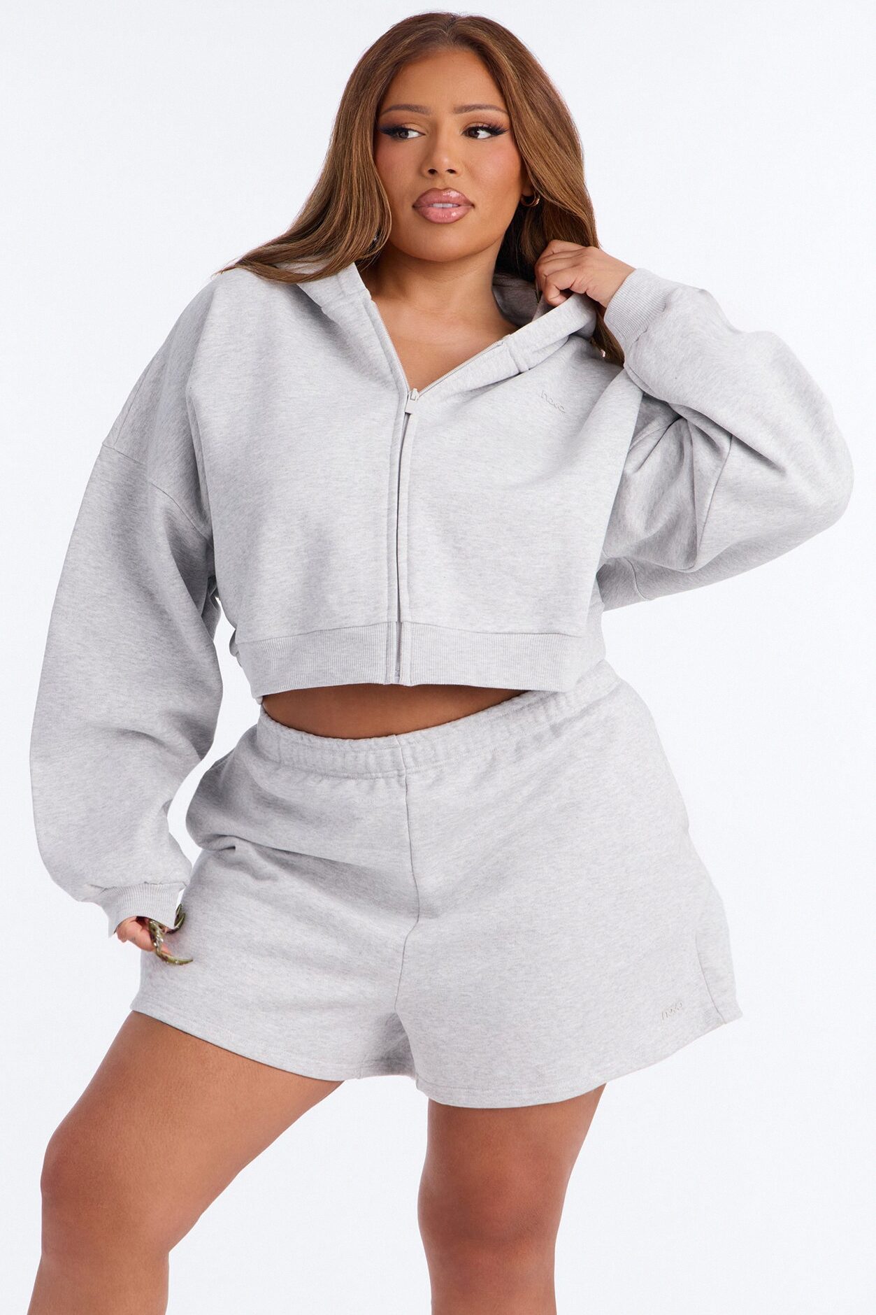 Libby Boxy Crop Zip Hoodie Fleece Sweatshirt - Heather Grey