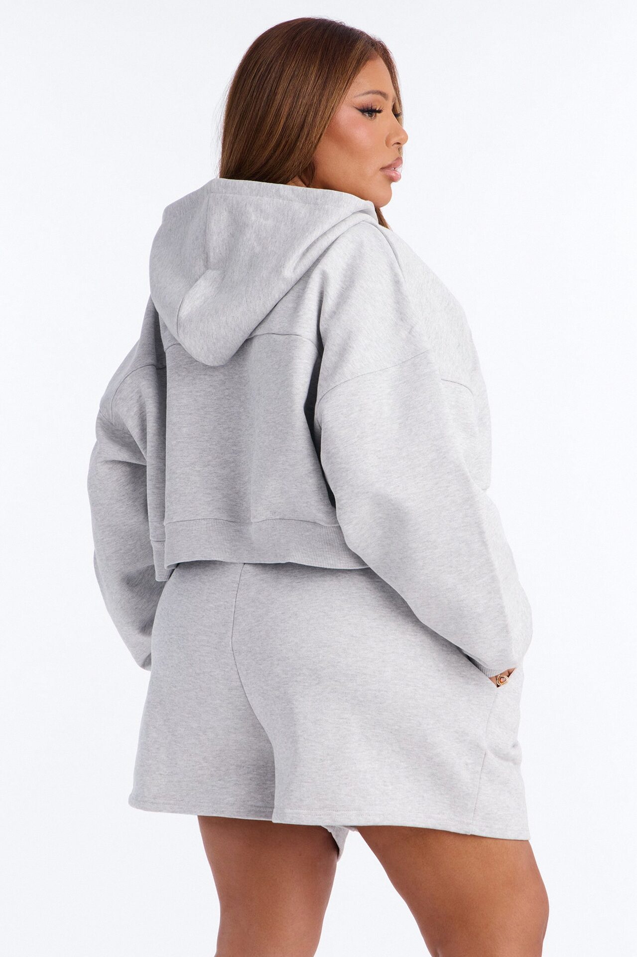 Libby Boxy Crop Zip Hoodie Fleece Sweatshirt - Heather Grey