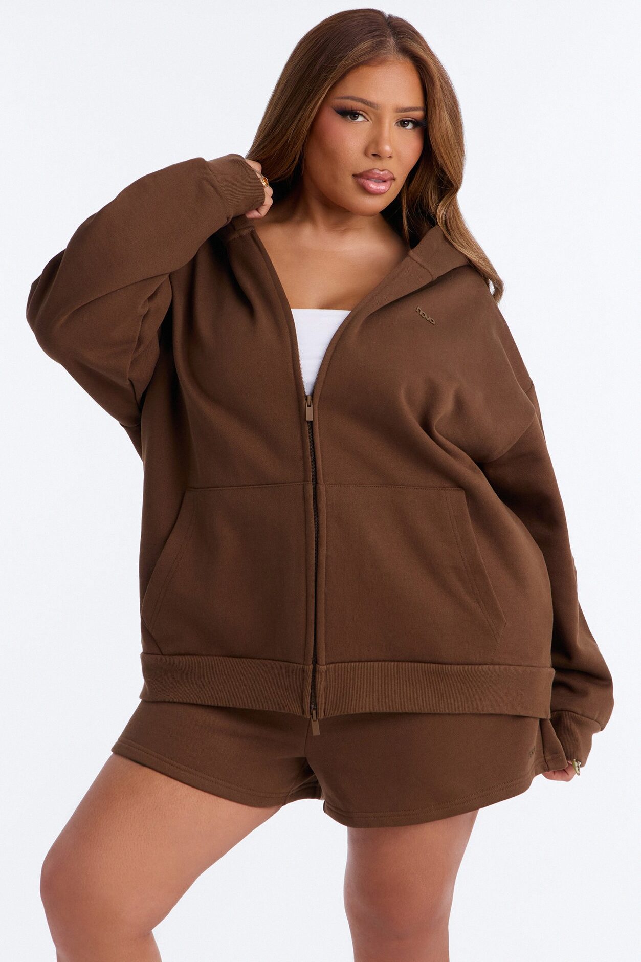 Libby Full Zip Hoodie Fleece Sweatshirt - Brown