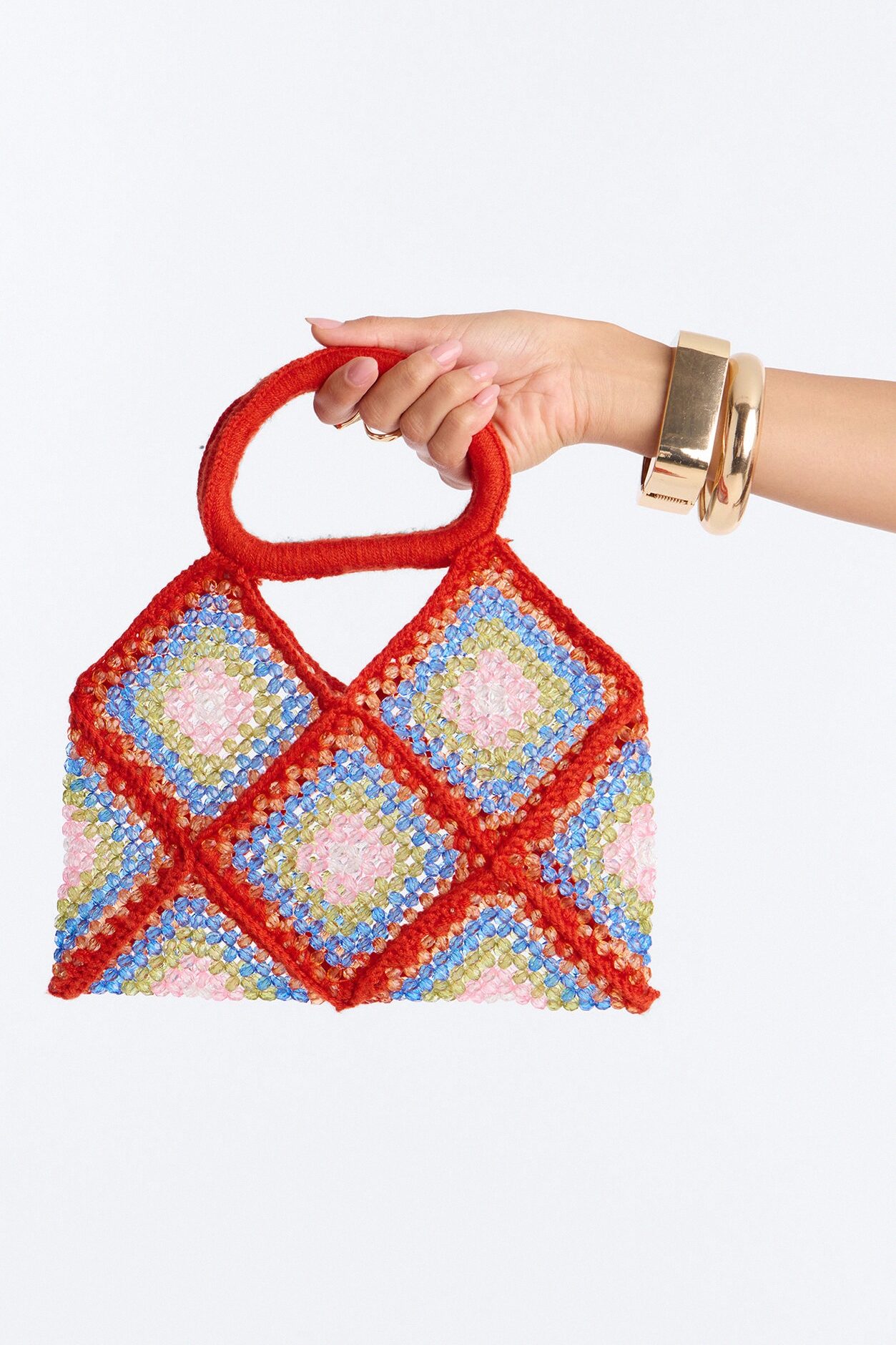 Ornate Oasis Beaded Satchel Handbag - Orange/combo