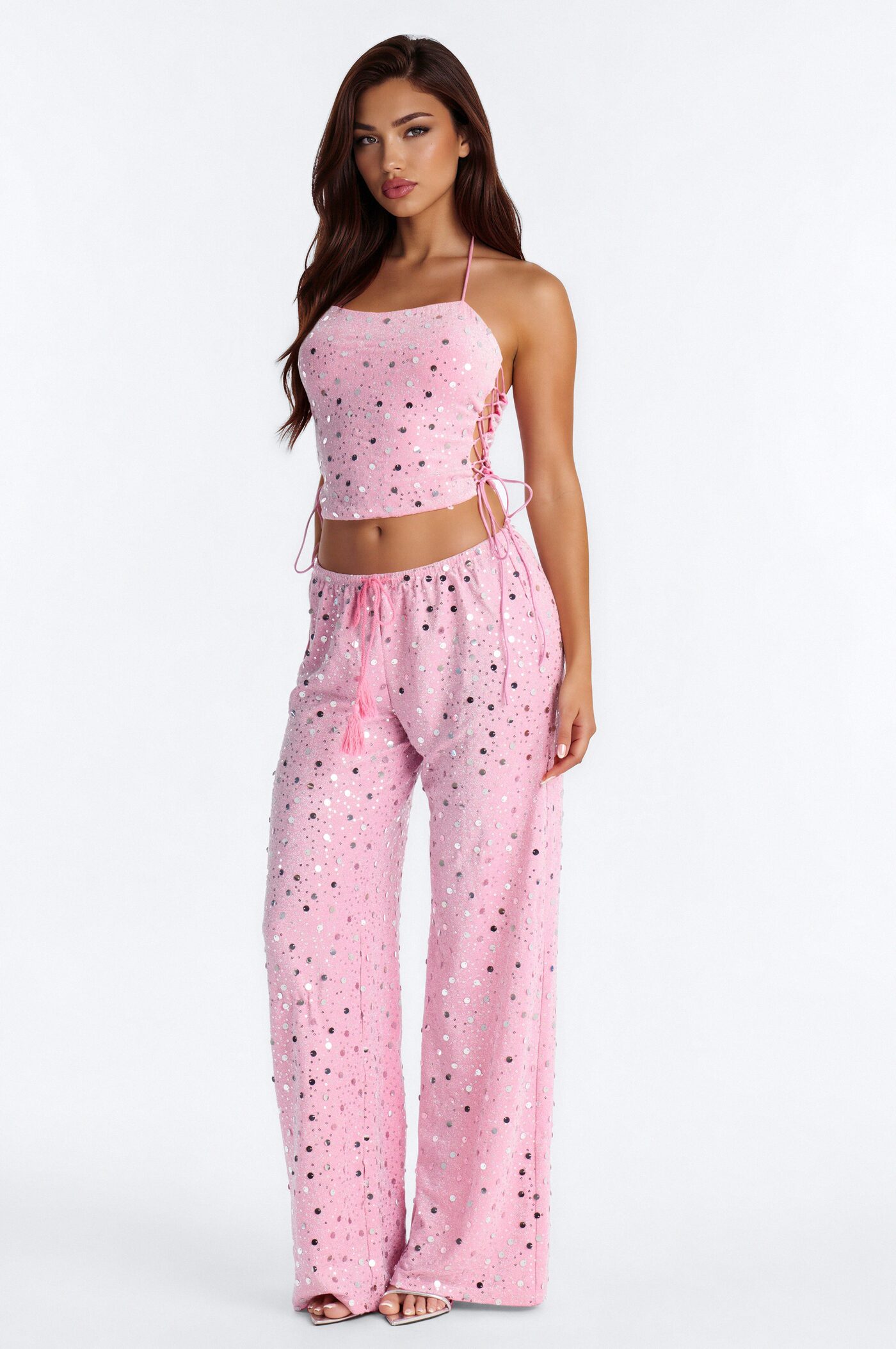 Beach Club Icon Sequin Pant Set - Pink