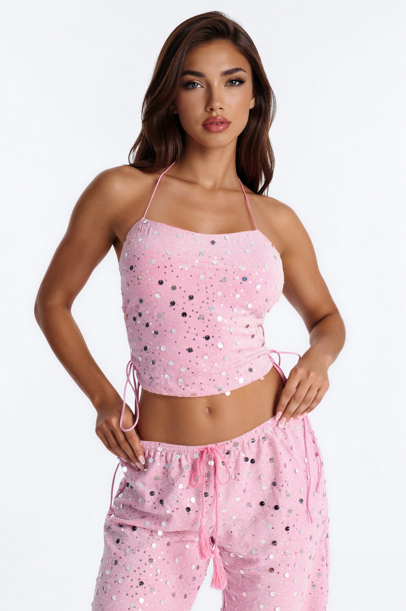 Beach Club Icon Sequin Pant Set - Pink