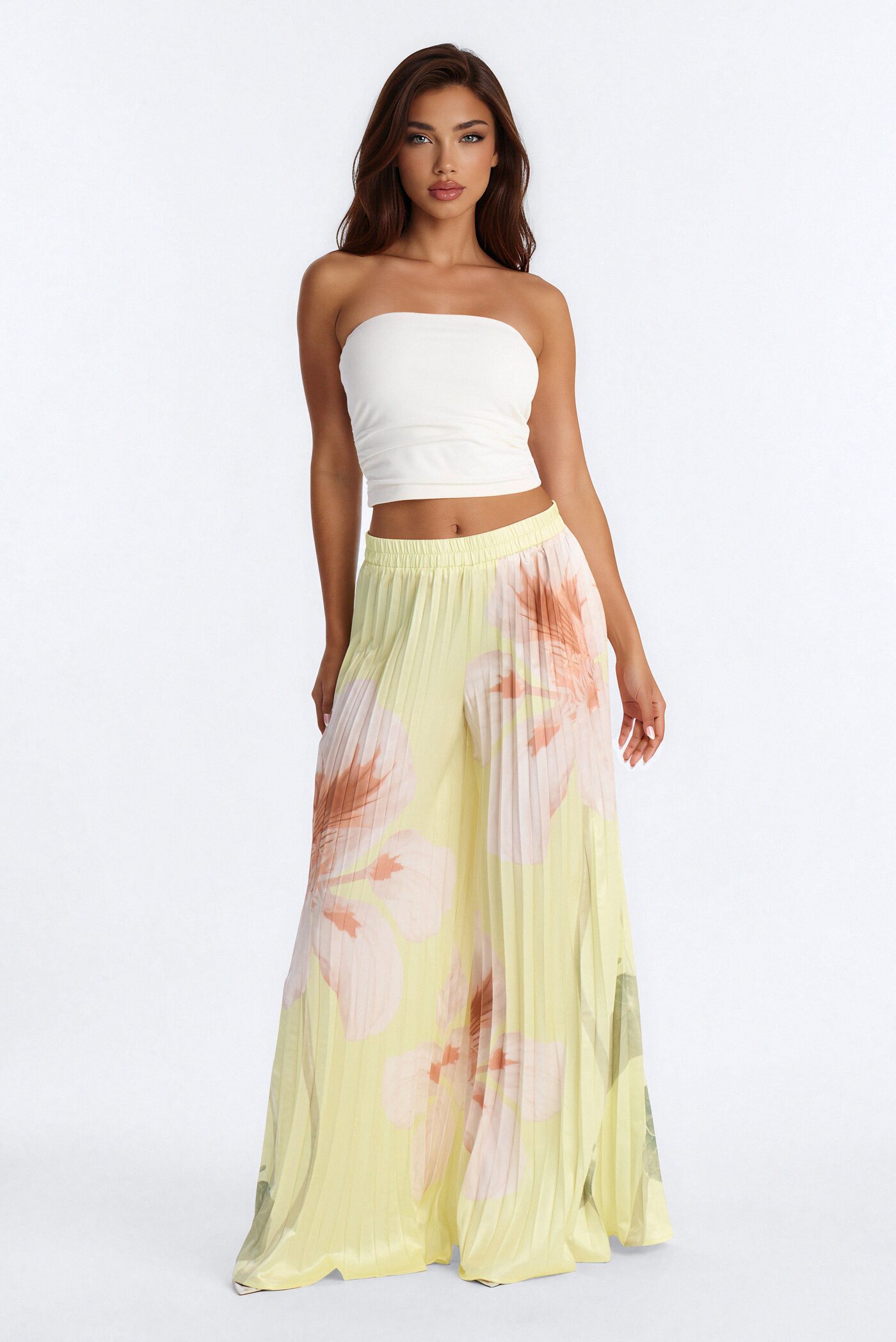 Penelope Plisse Satin Wide Leg Pant - Yellow/combo