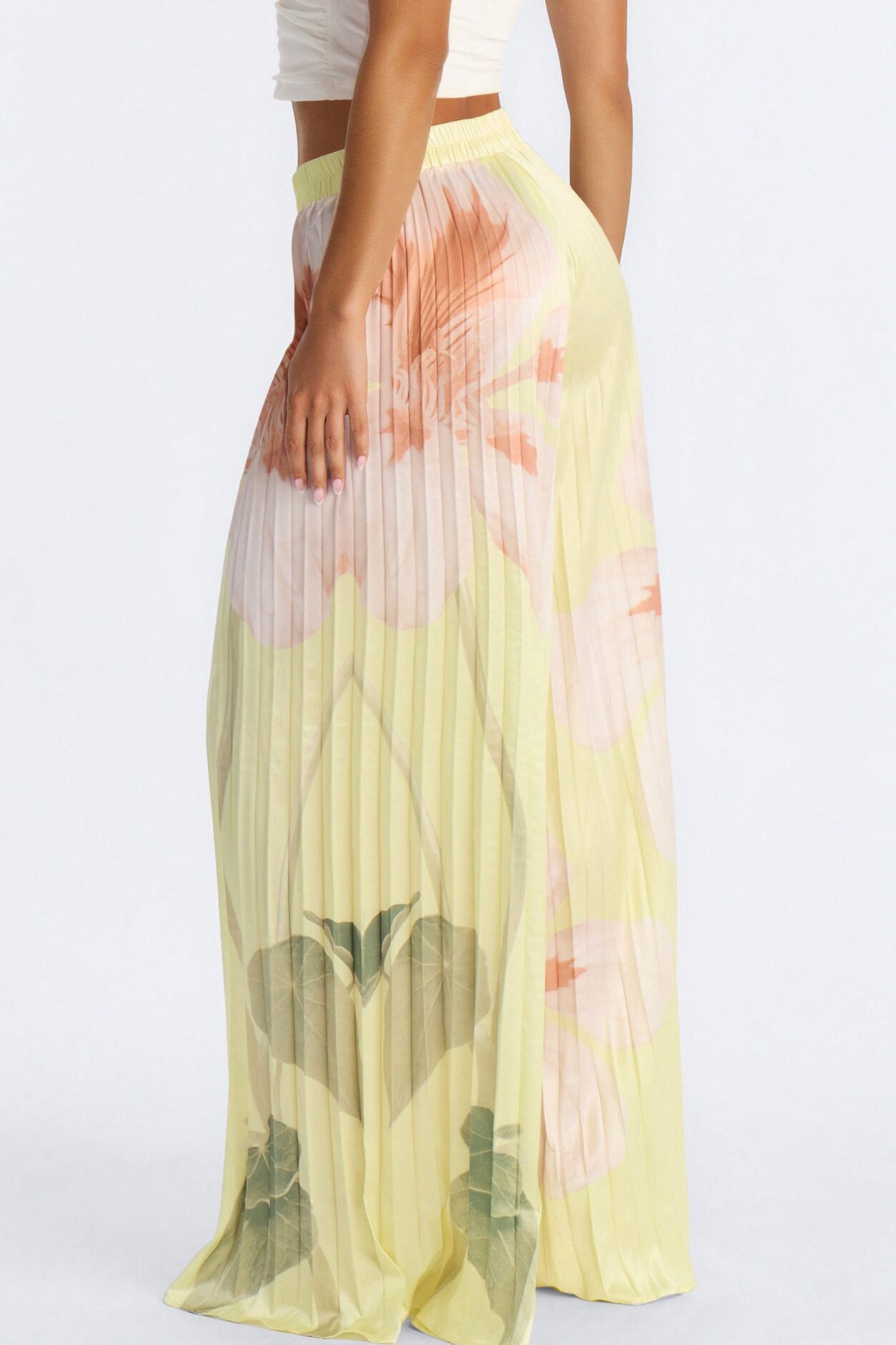 Penelope Plisse Satin Wide Leg Pant - Yellow/combo