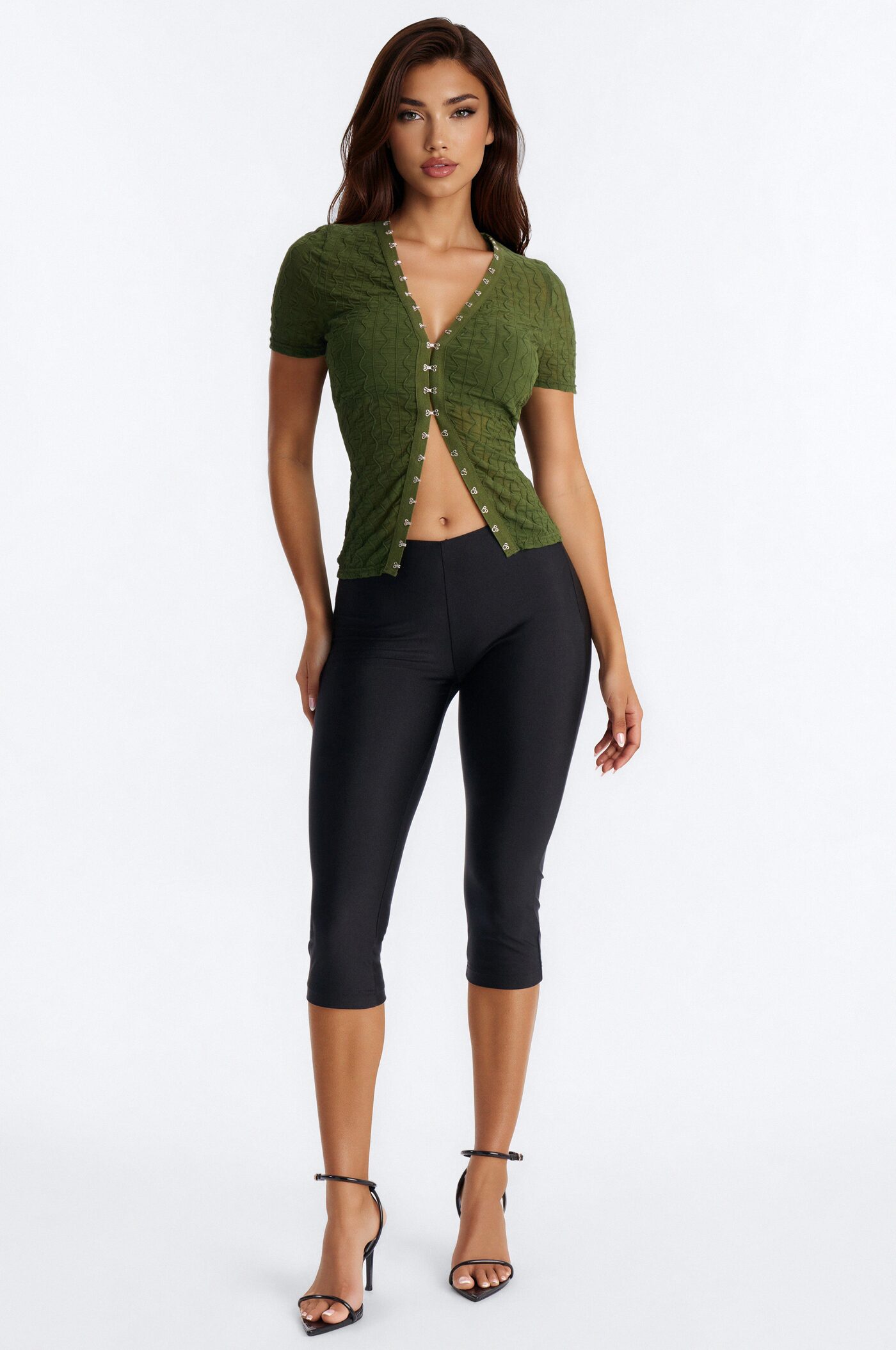 Dark Dream Short Sleeve Flyaway Top - Olive