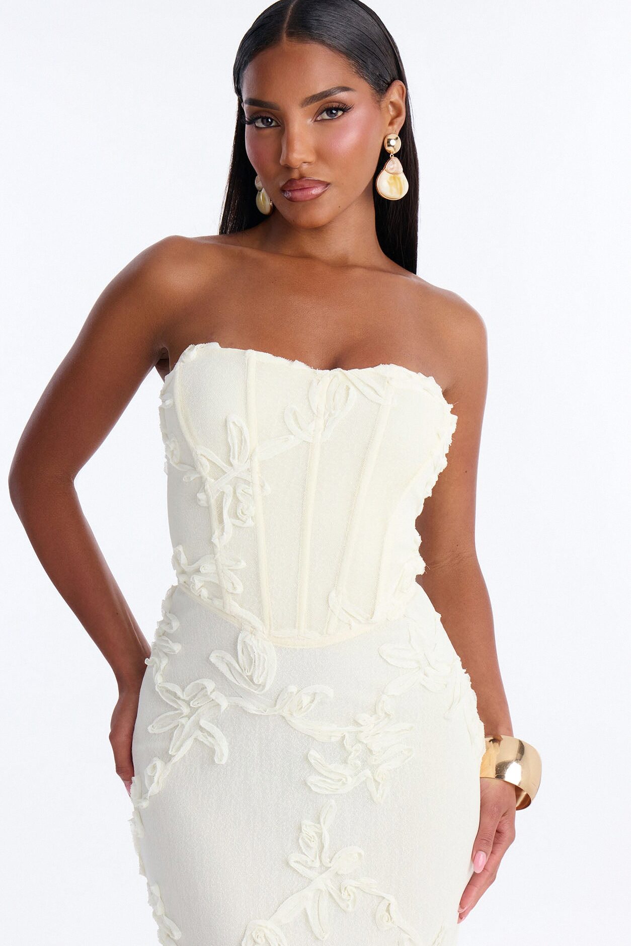 High Society Mesh Maxi Gown - Cream