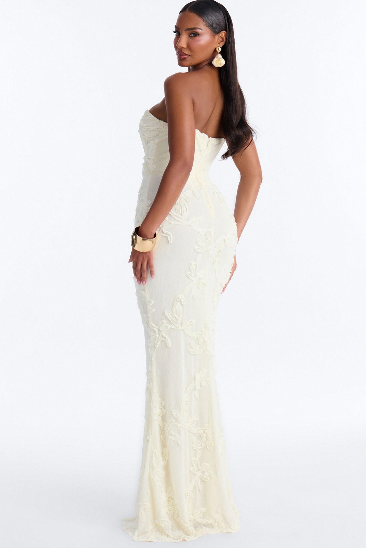 High Society Mesh Maxi Gown - Cream