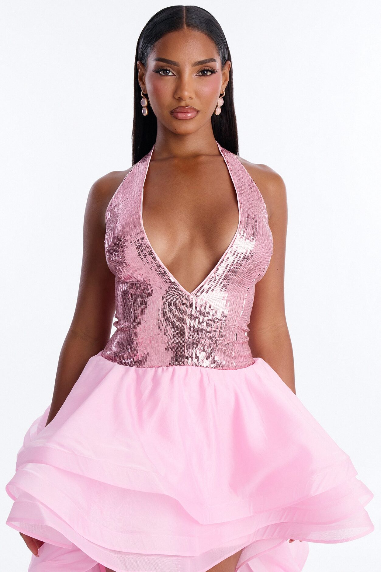 Mila Sequin High Low Gown - Pink