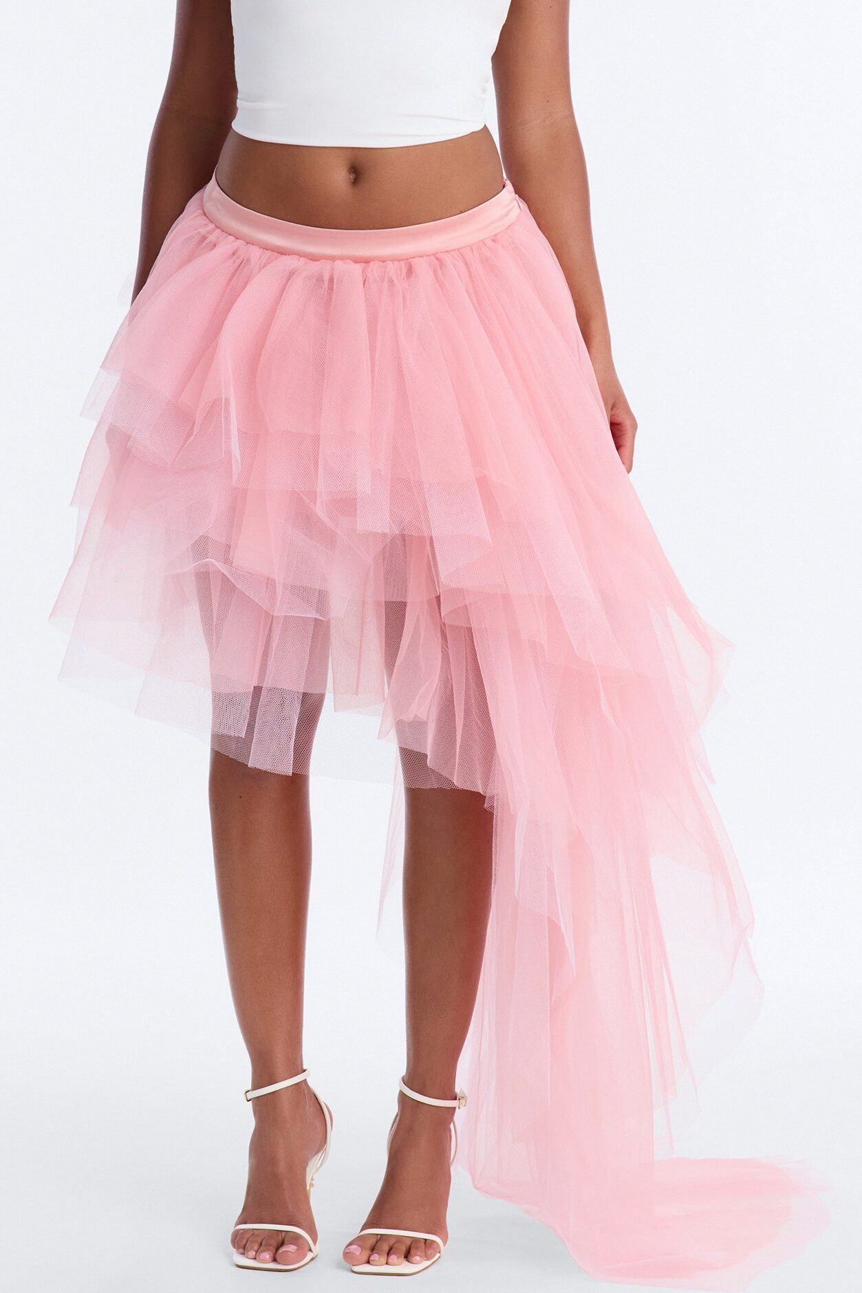 Florence Tiered Ruffle High Low Skirt - Pink