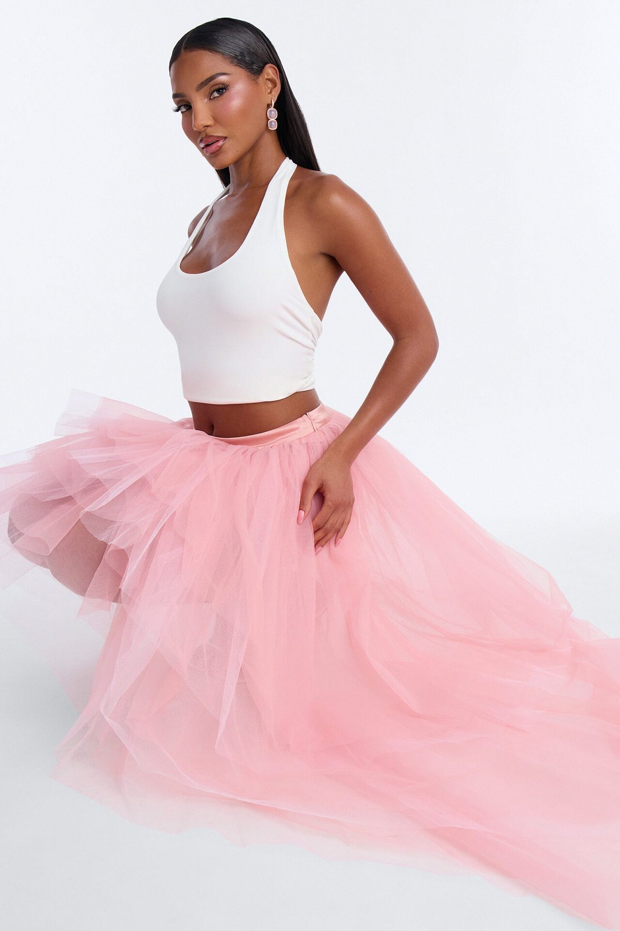 Florence Tiered Ruffle High Low Skirt - Pink