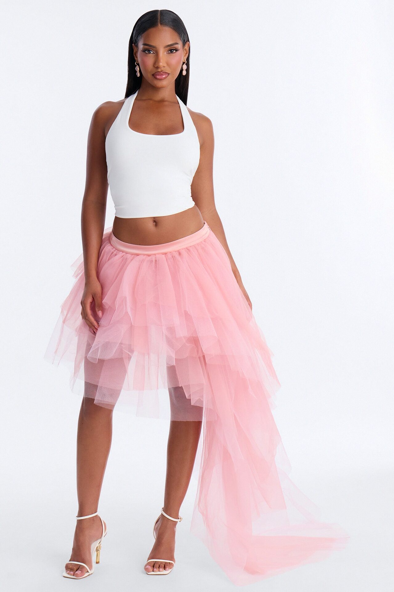 Florence Tiered Ruffle High Low Skirt - Pink