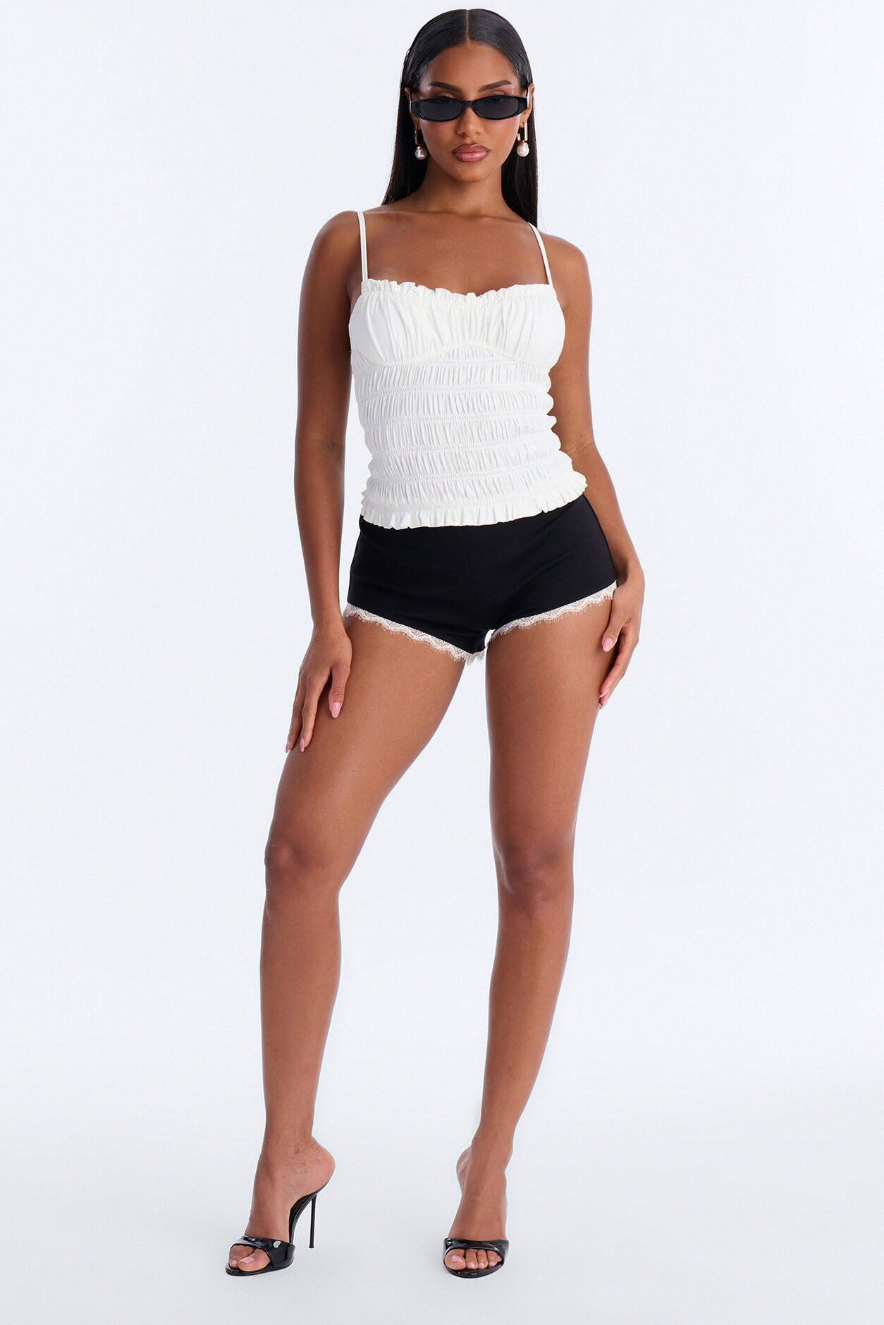 Lily Sweetheart Neck Smocked Tank Top - White